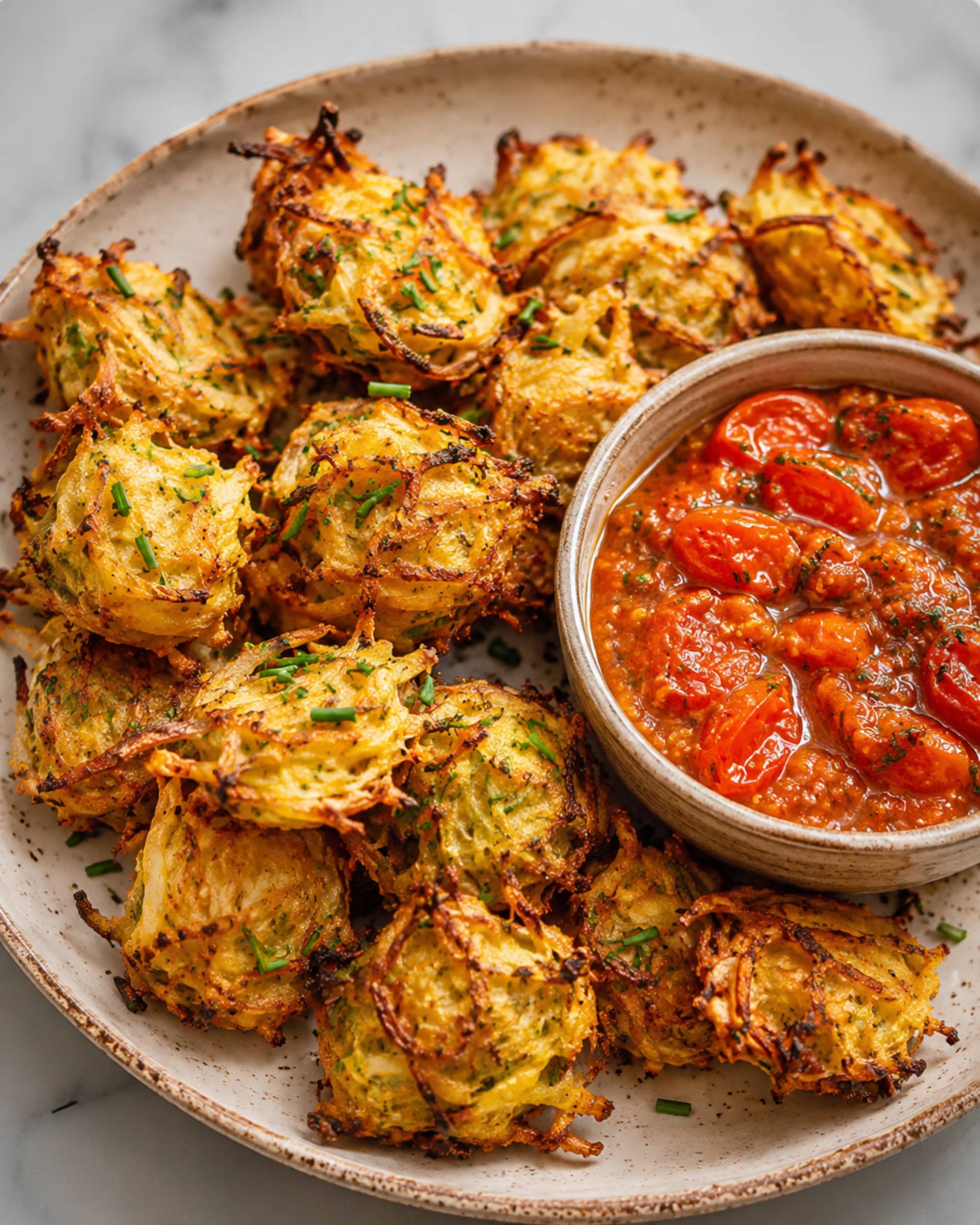 Ui-pakora's met cherrytomatensaus - Recepten Crisp&Go 3P | Moulinex