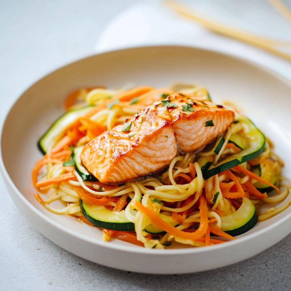 Saumon teriyaki et nouilles aux légumes - Recette Cookeo Infinity 17in1 | Moulinex