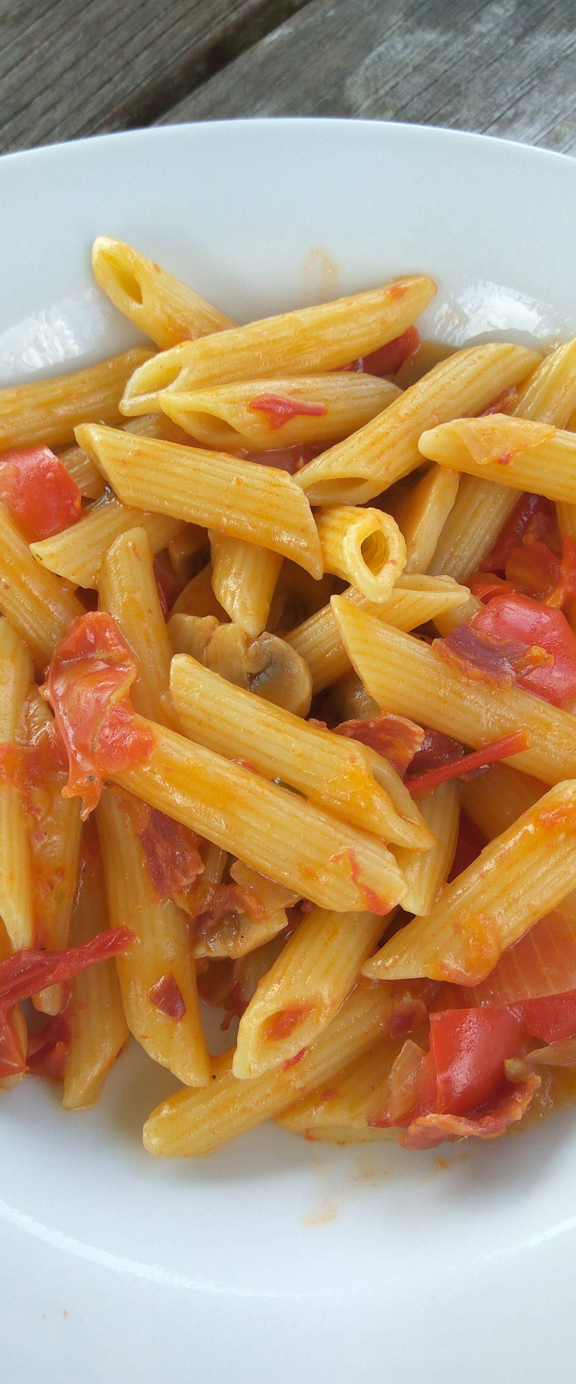Pâtes chorizo, champignons et poivrons - Recette Cookeo | Moulinex