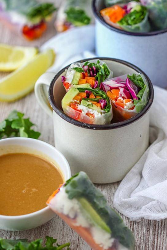 Springrolls veggies sauce cacahuètes épicée - Recette Kitchen Coach | Moulinex