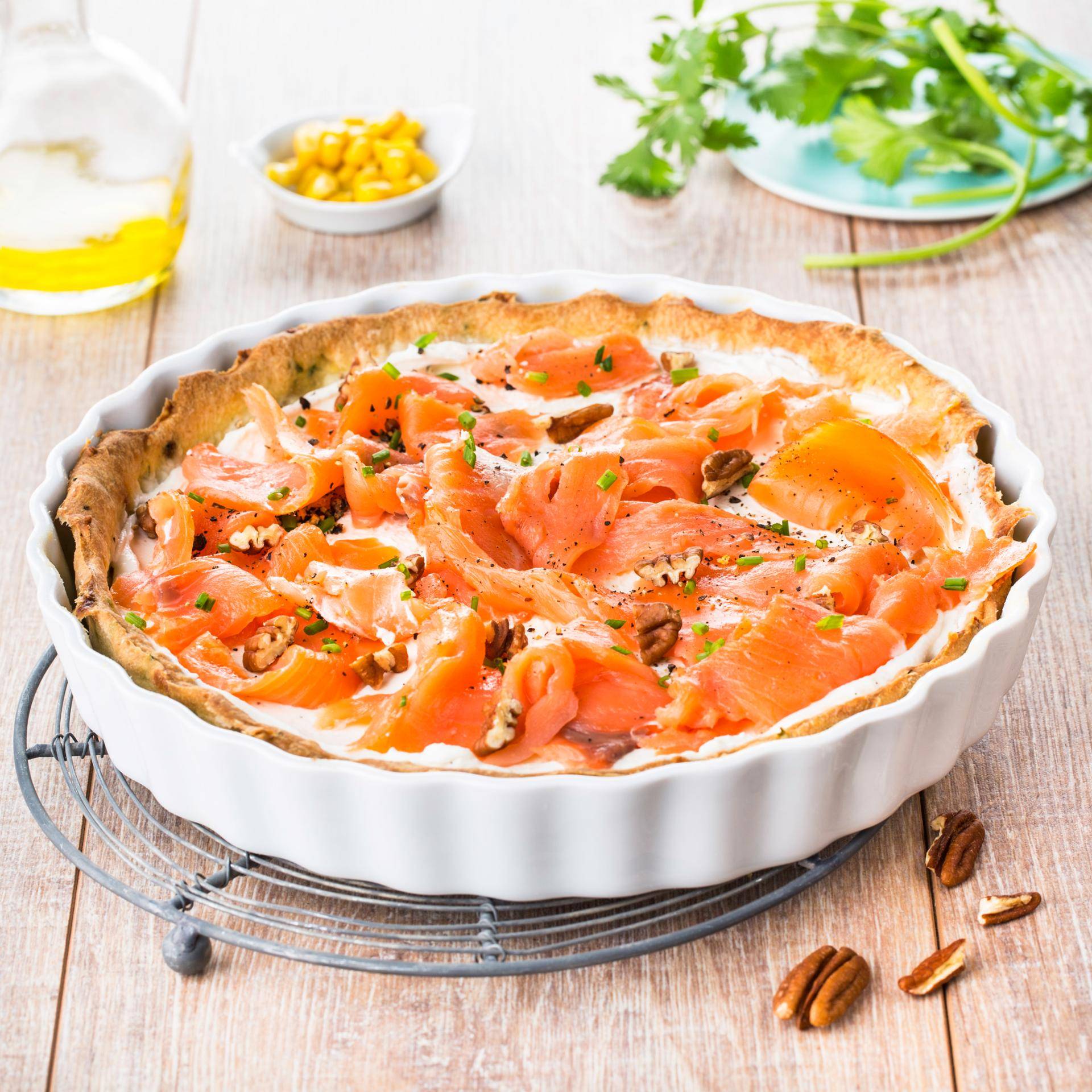 Tarte au sésame, fromage frais et saumon fumé - Recette Companion | Moulinex
