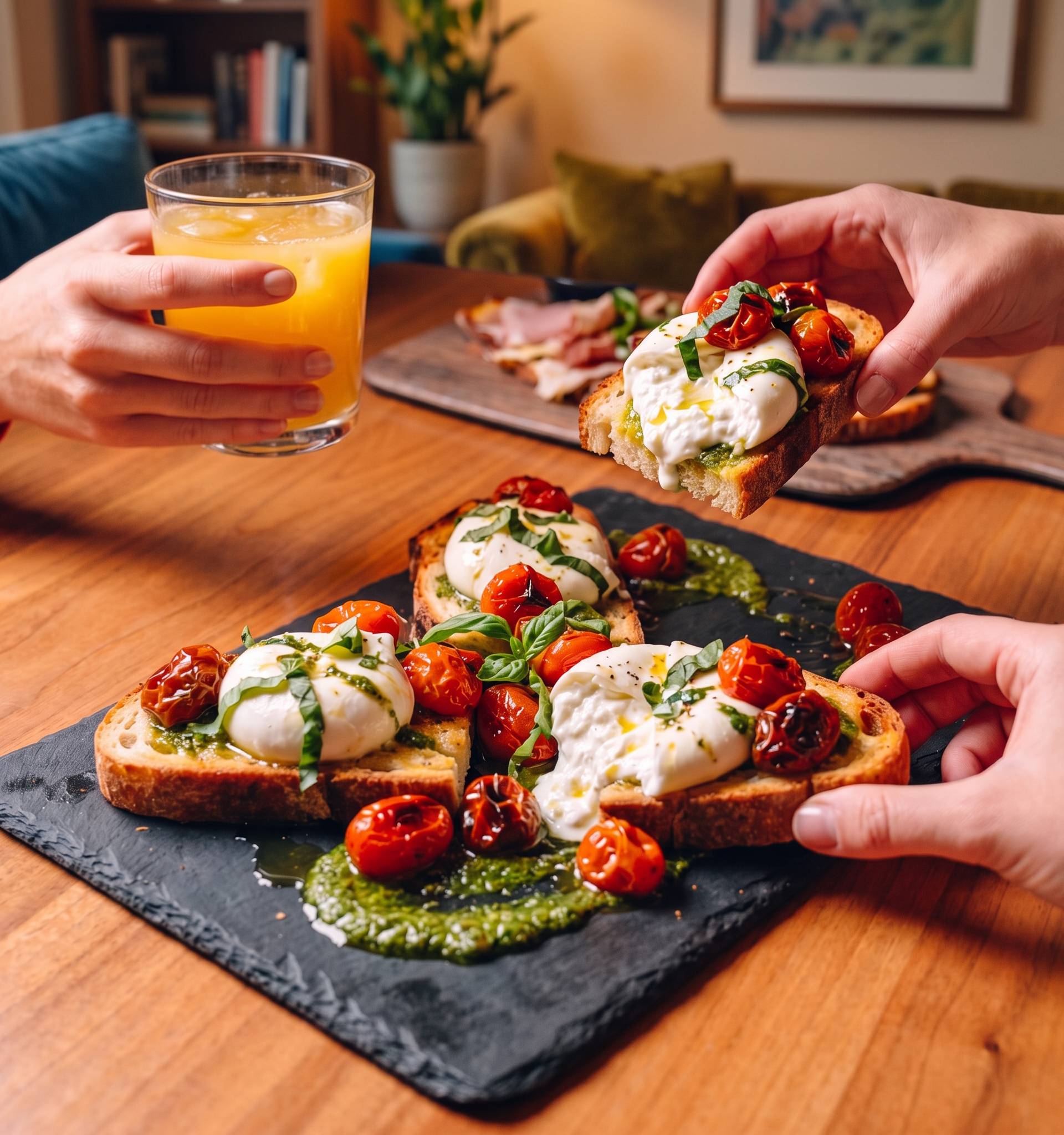 Bruschetta burrata, tomates cerises rôties & pesto - Recette Ever Fry XXL SURFACE | Moulinex