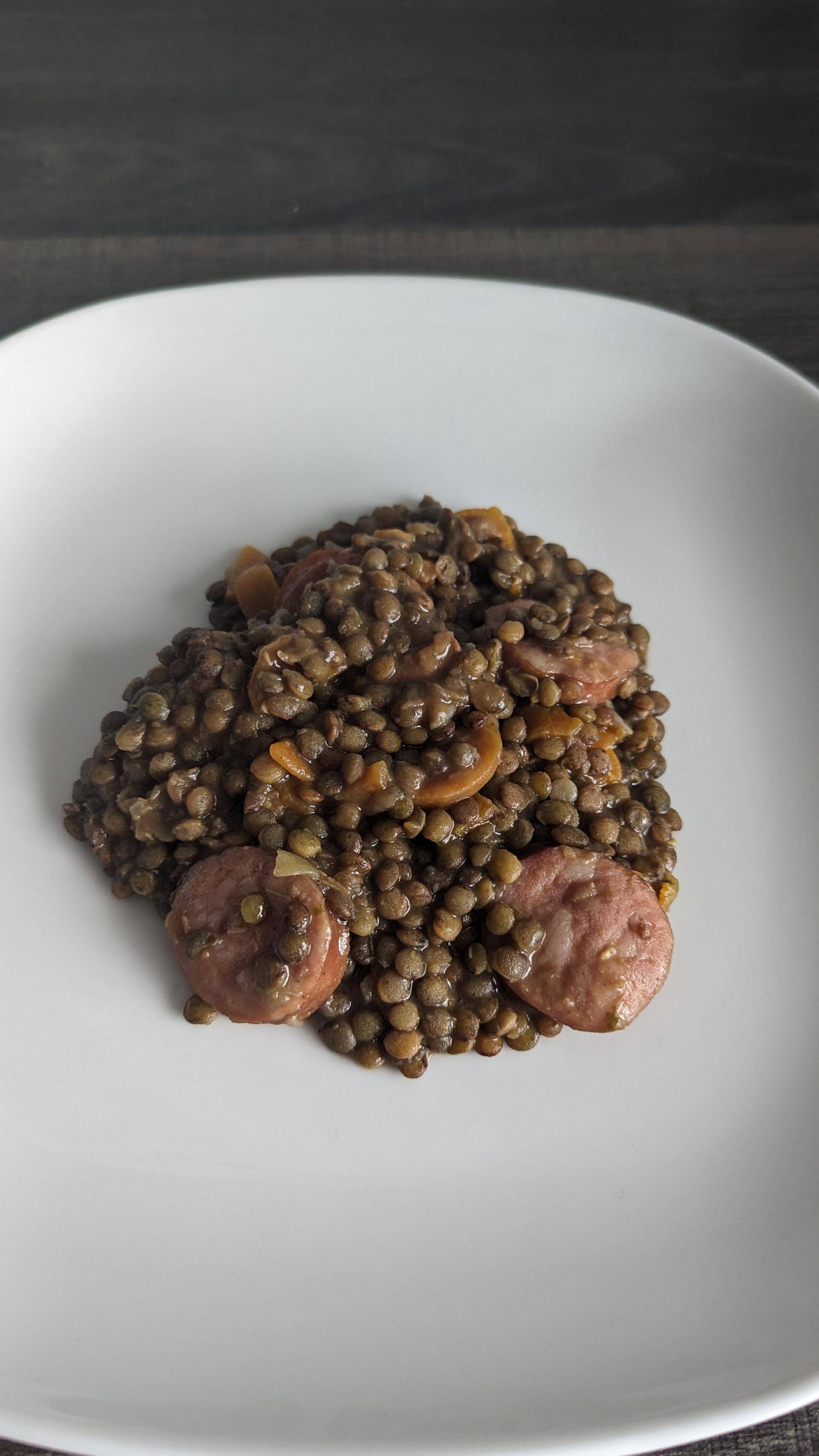 Lentilles vertes aux saucisses de Montbéliard - Recette Companion Connect XL | Moulinex