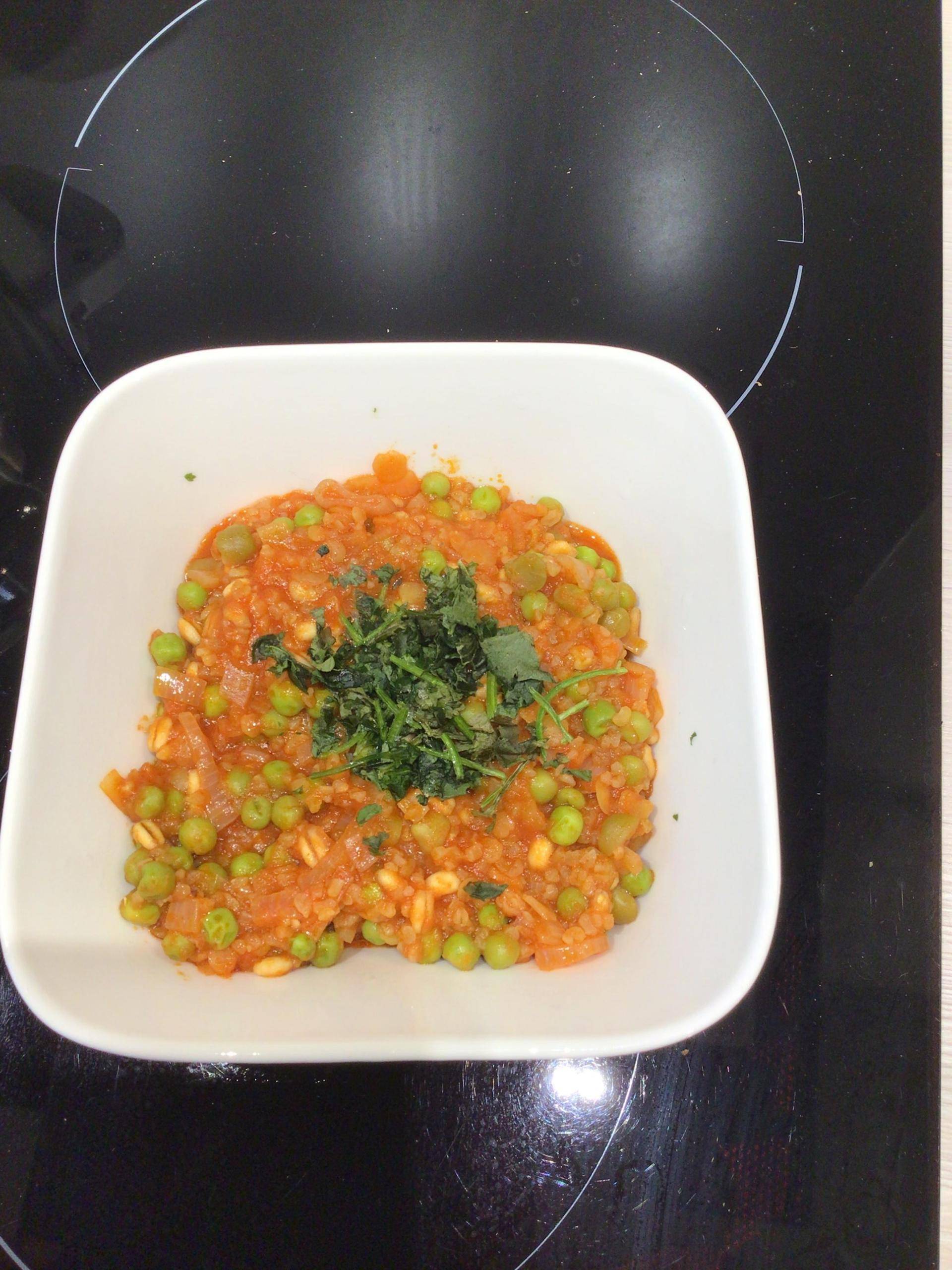 Céréales et petits pois à la tomate - Recette Companion XL | Moulinex