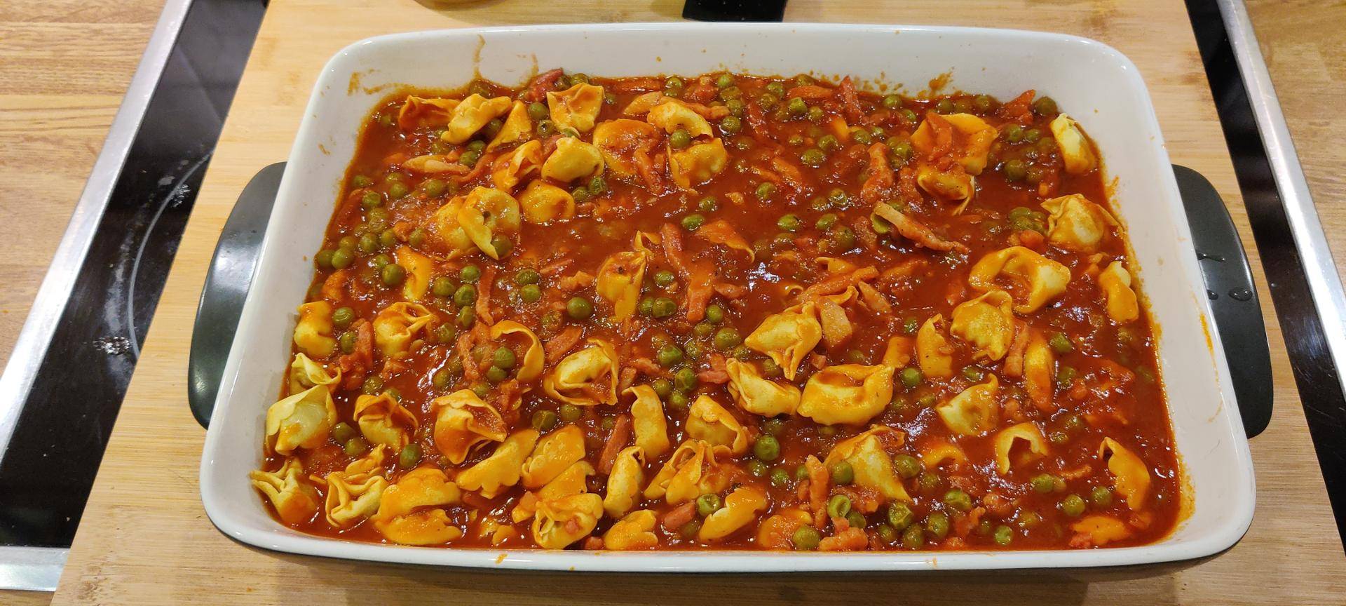 Tortellinis gratinés lardons et petits pois - Recette Companion Connect XL | Moulinex