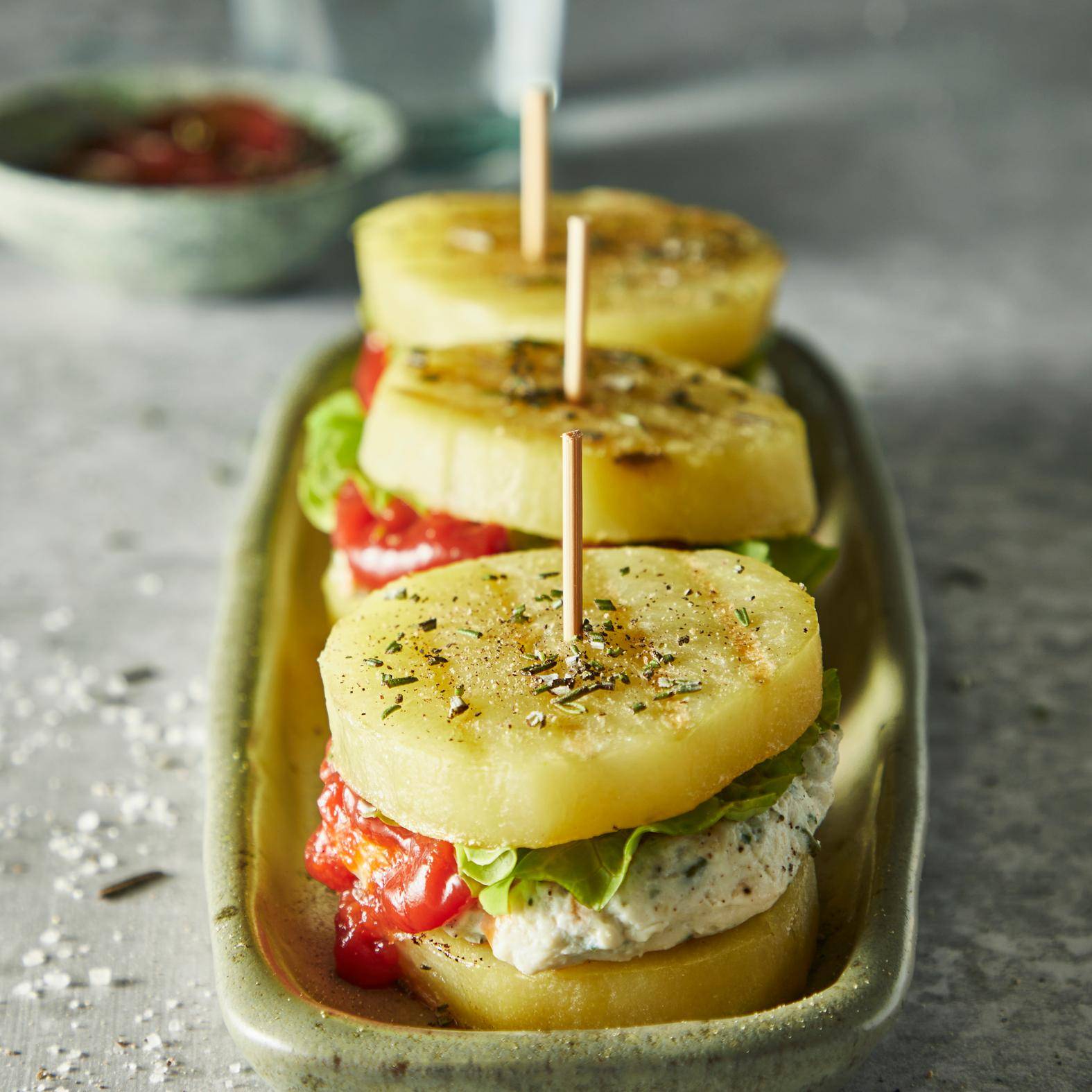 Mini-burgers au poulet buns de pommes de terre - Recepten Cook'in One | Moulinex