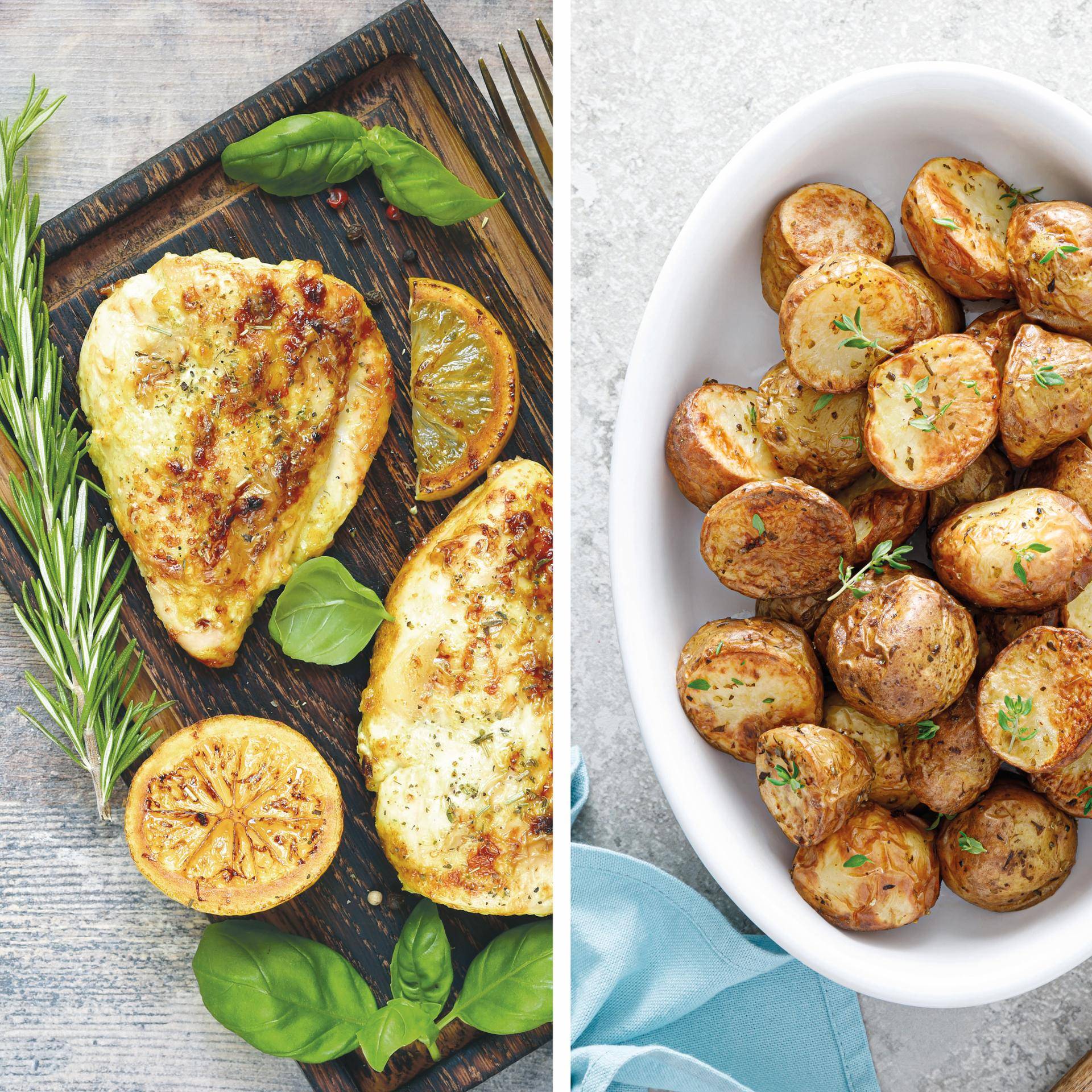 Poulet grillé à la grecque et pommes de terre citronnées - Recette Easy Fry XL Surface | Moulinex