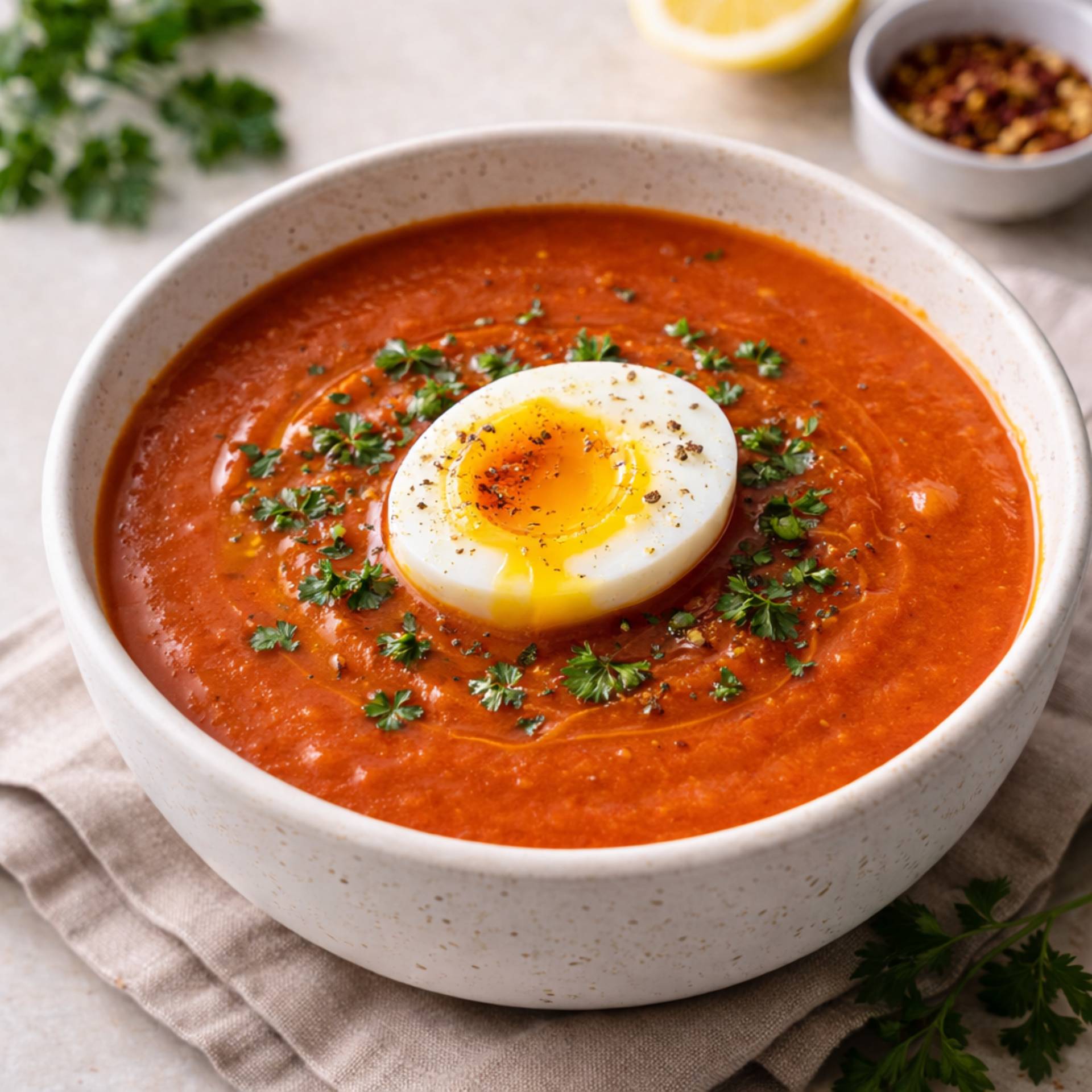 Soupe de tomates et œuf mollet - Recette Cookeo Infinity Autostir | Moulinex