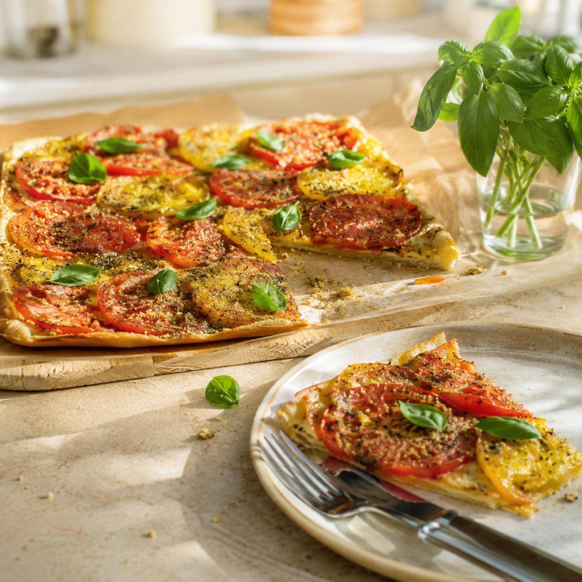 Tarte fine tomates-oignons sans crème - Recette Easy Fry XL Surface | Moulinex