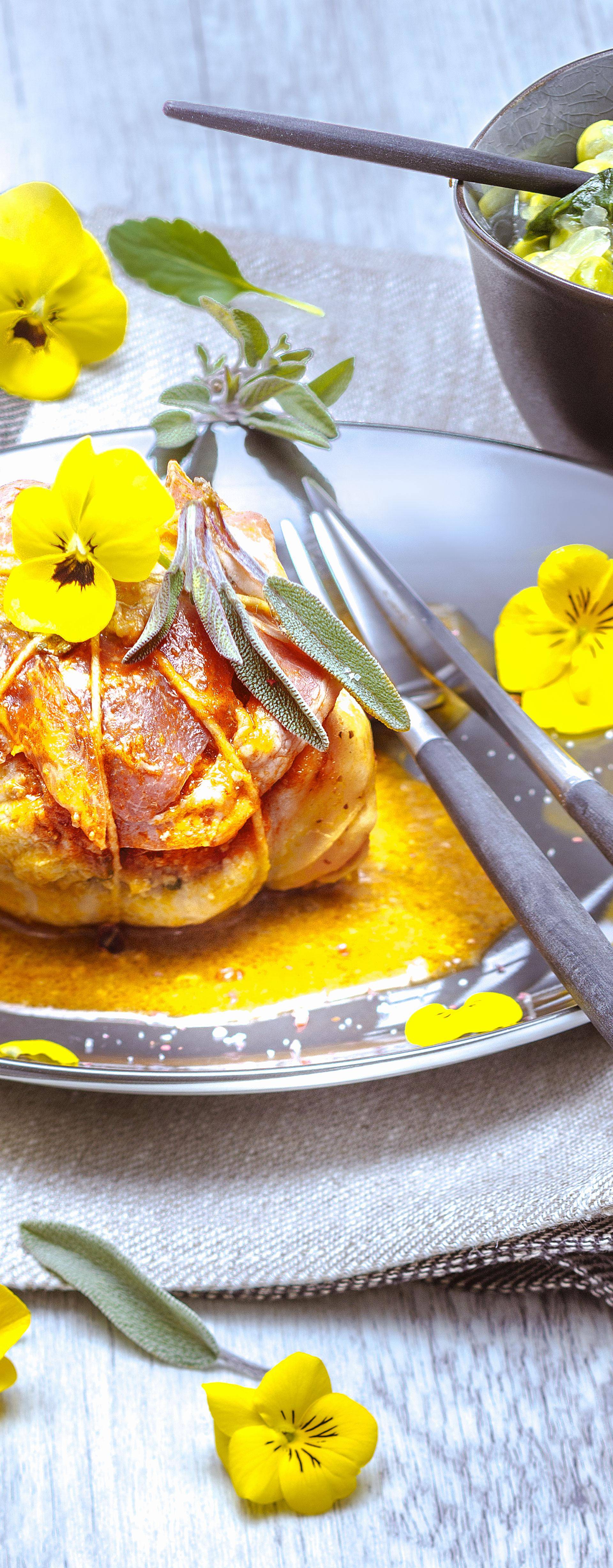 Paupiettes de veau, coppa, sauge, petits pois et pensées - Recette Companion | Moulinex