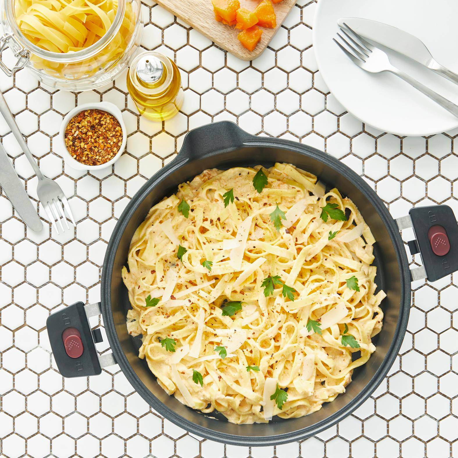 Pâtes à la crème de potiron - Recepten Cook'in One | Moulinex