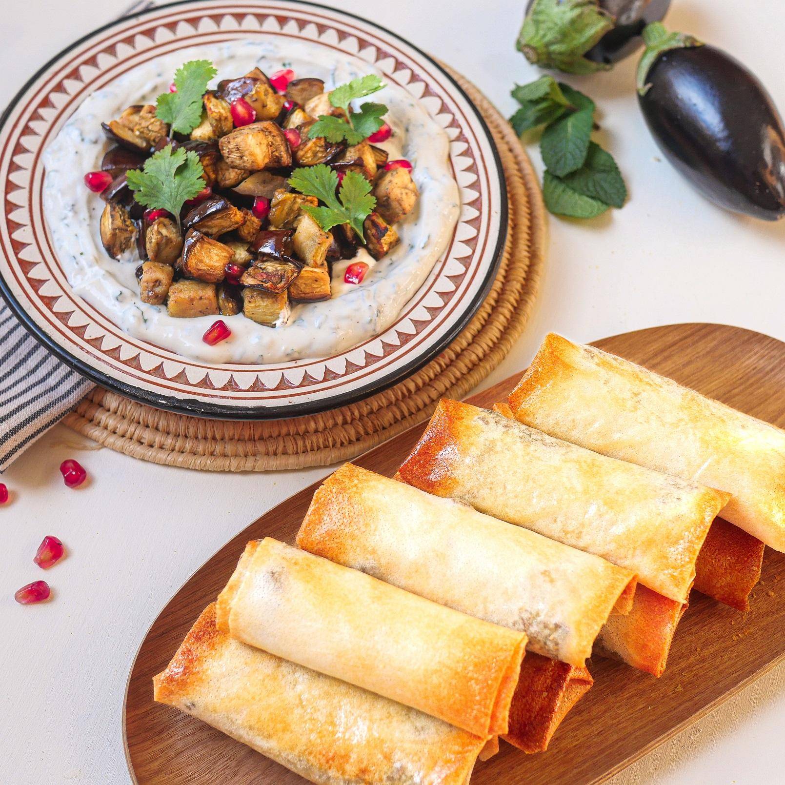 Bourek à la viande et aubergine rôtie sauce yaourt - Recepten Dual EasyFry | Moulinex