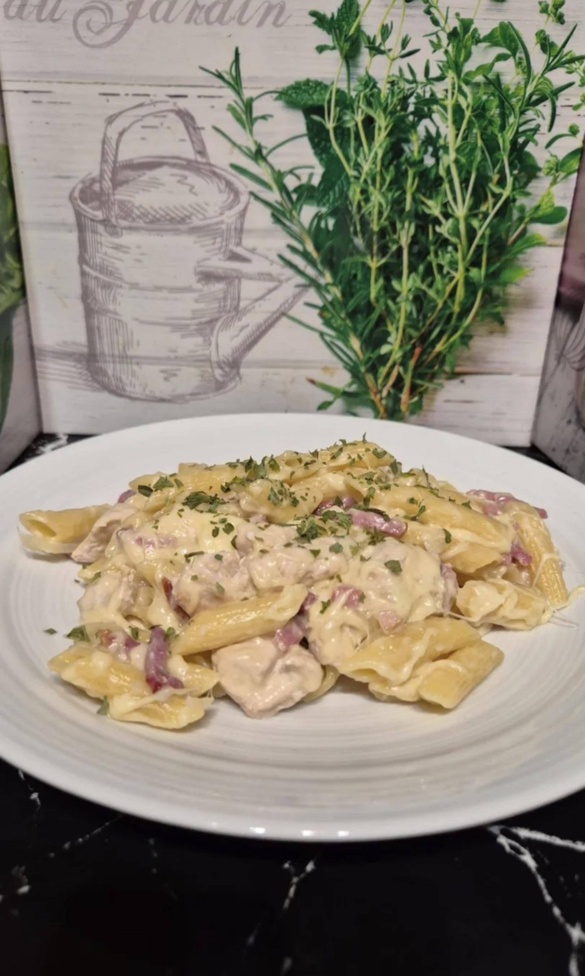 One pot pasta au poulet lardons et crème - Recette Cookeo Infinity Autostir | Moulinex