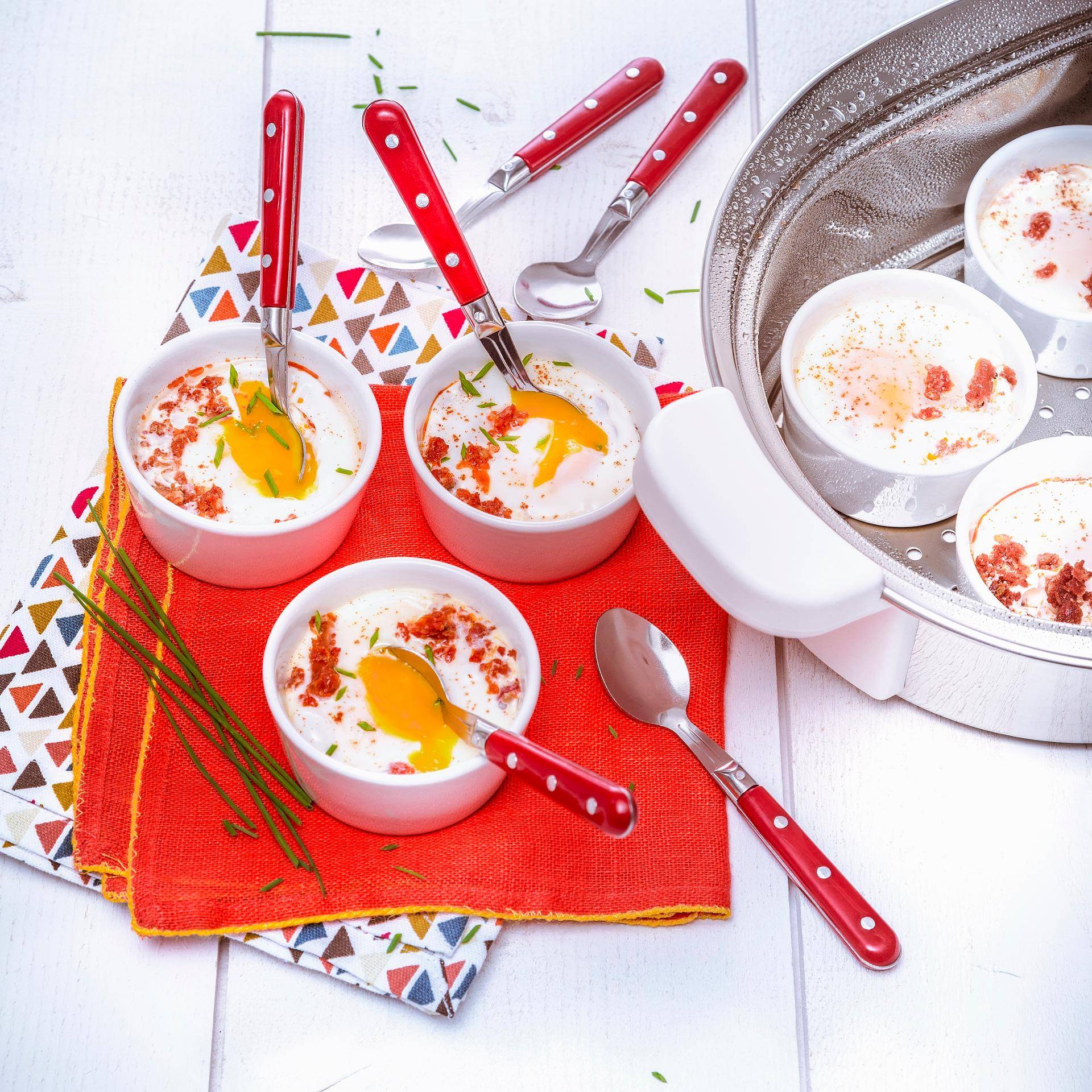 Œufs cocottes au chorizo, tomates séchées et chèvre - Recette Companion | Moulinex