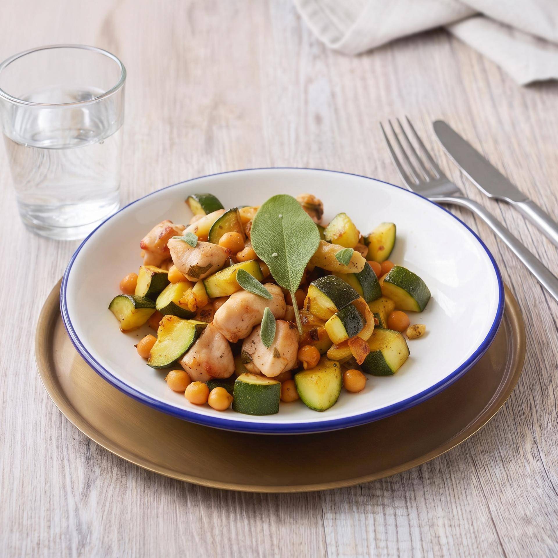 Poulet à la sauge, courgettes et pois chiches - Recette Cookeo Infinity 16in1 | Moulinex