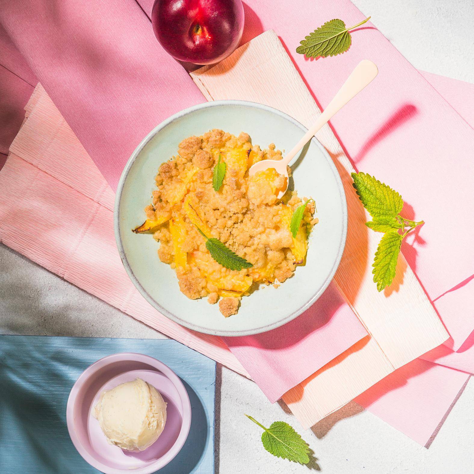 Crumble aux pêches - Recette Cookeo | Moulinex