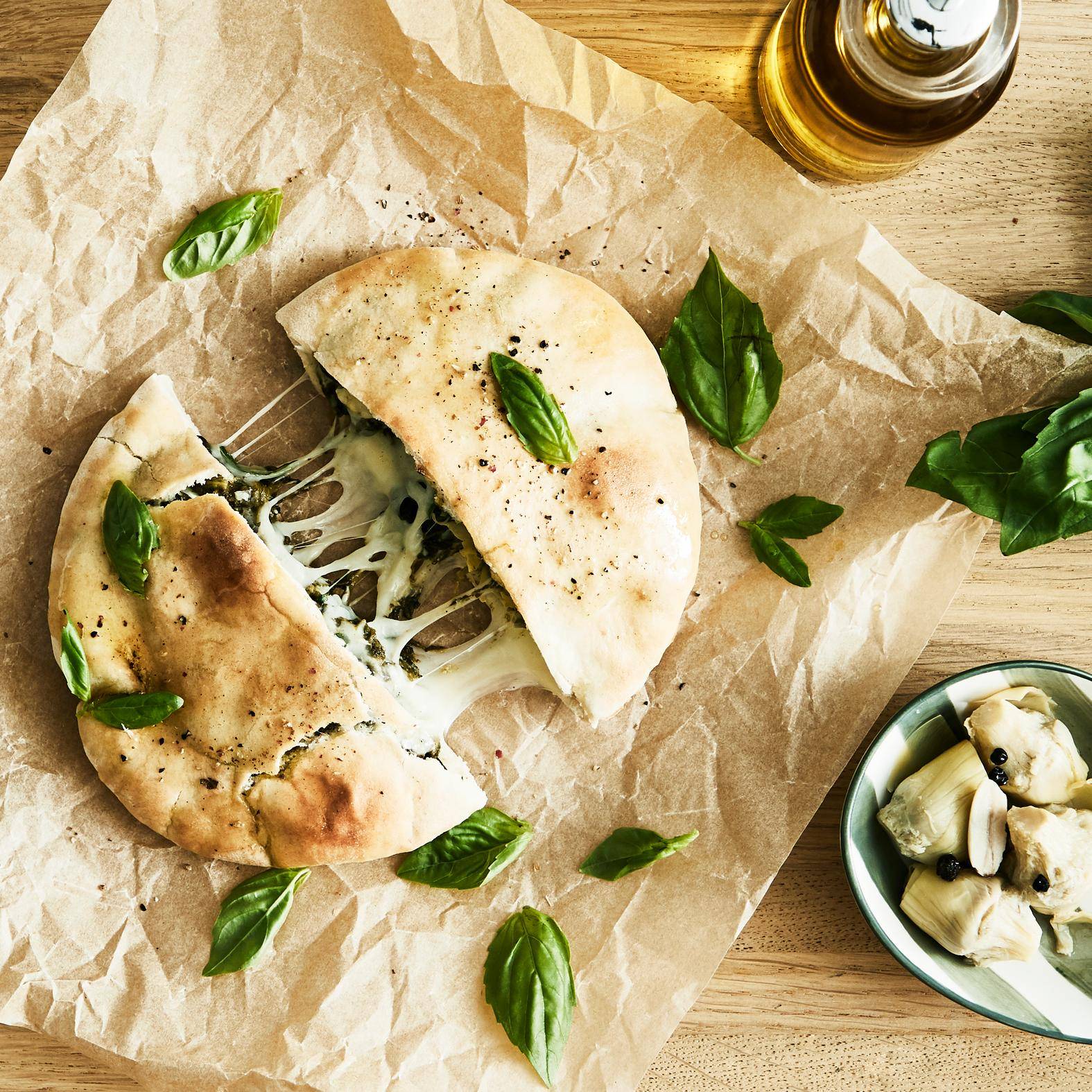 Pita fourrée artichauts épinards et mozzarella - Recepten Cook'in One | Moulinex