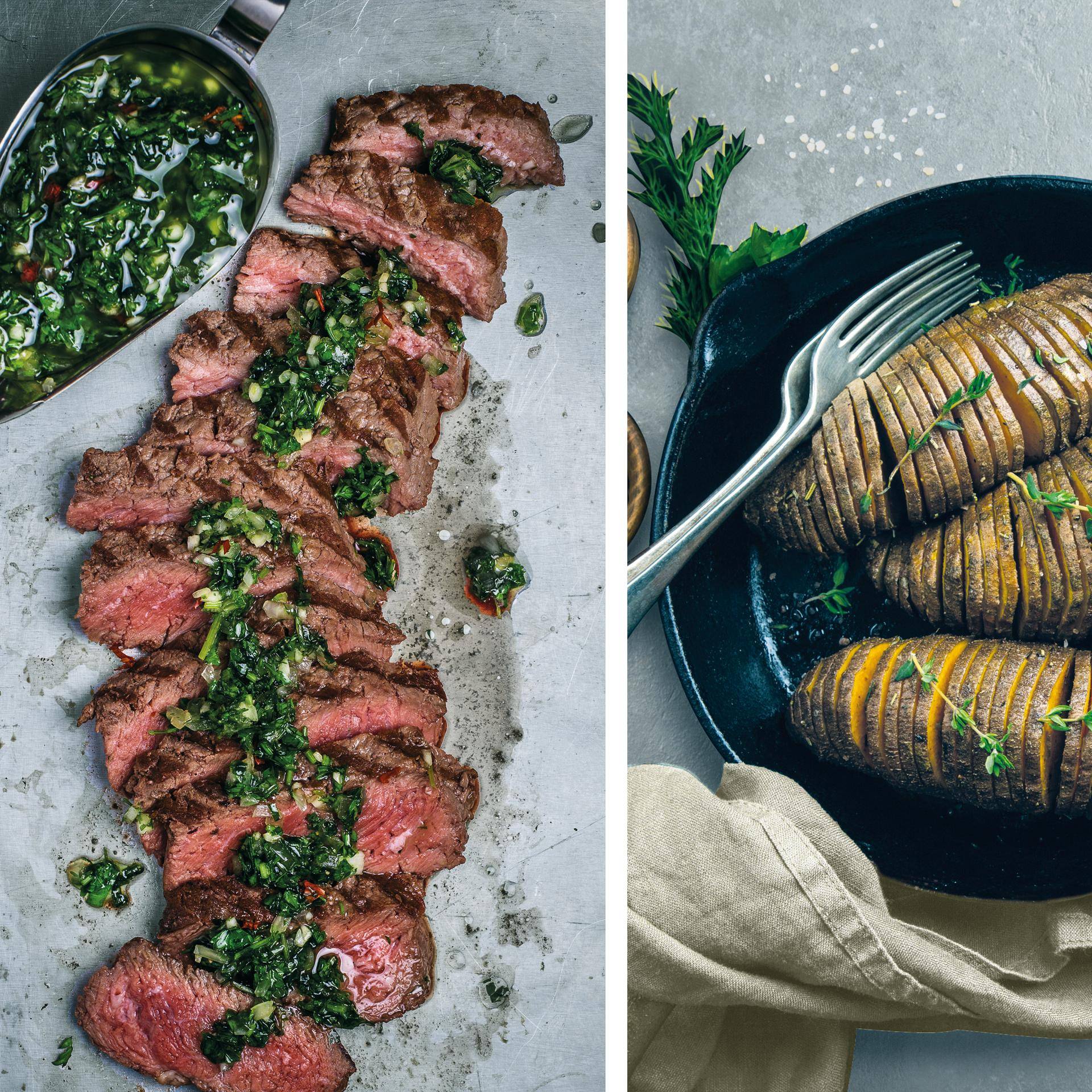 Steak met chimichurrisaus en zoete aardappel - Recepten Easy Fry XL Surface | Moulinex