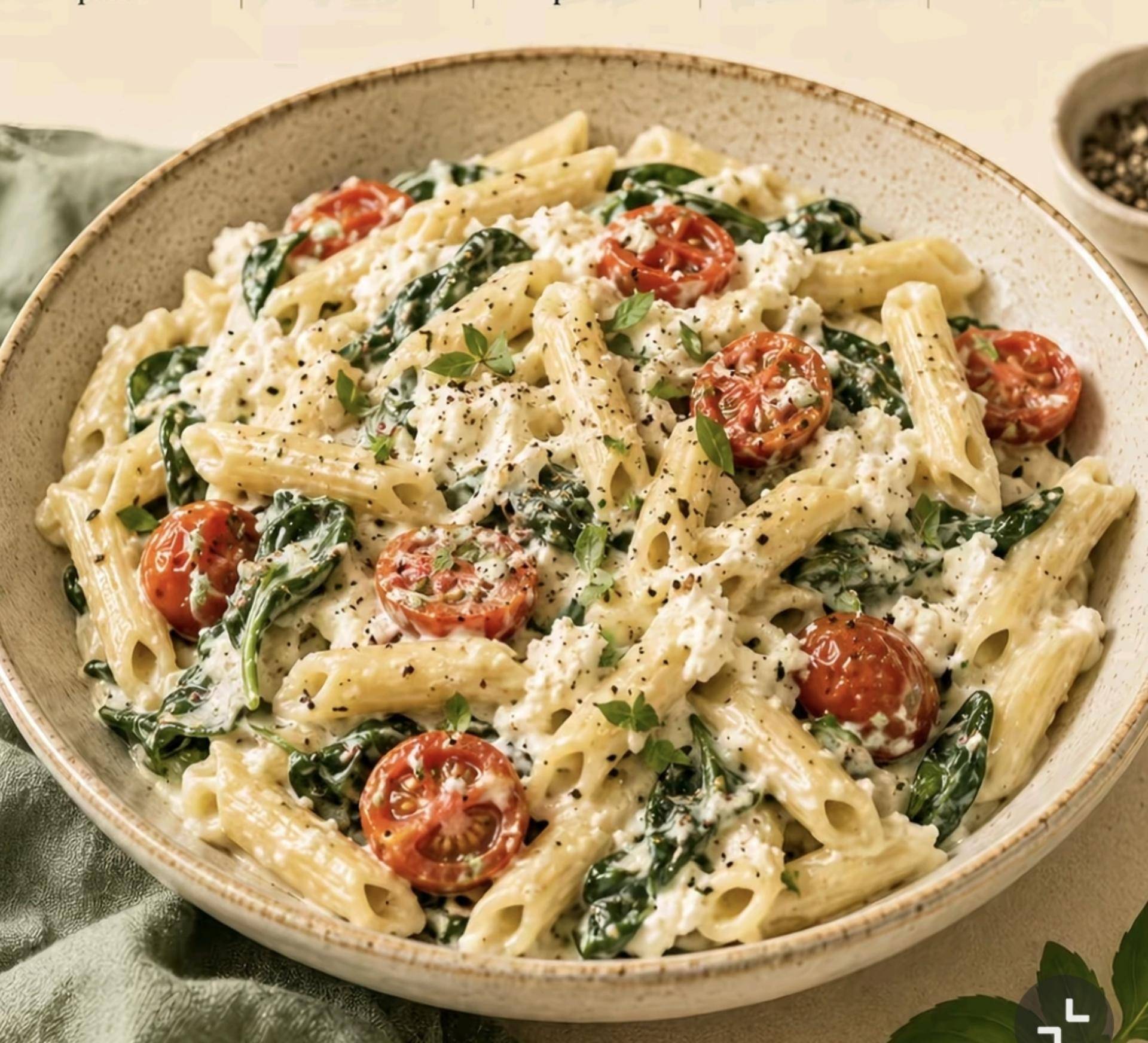 Pâtes crémeuses, épinards ricotta tomates - Recette Cookeo V3 | Moulinex