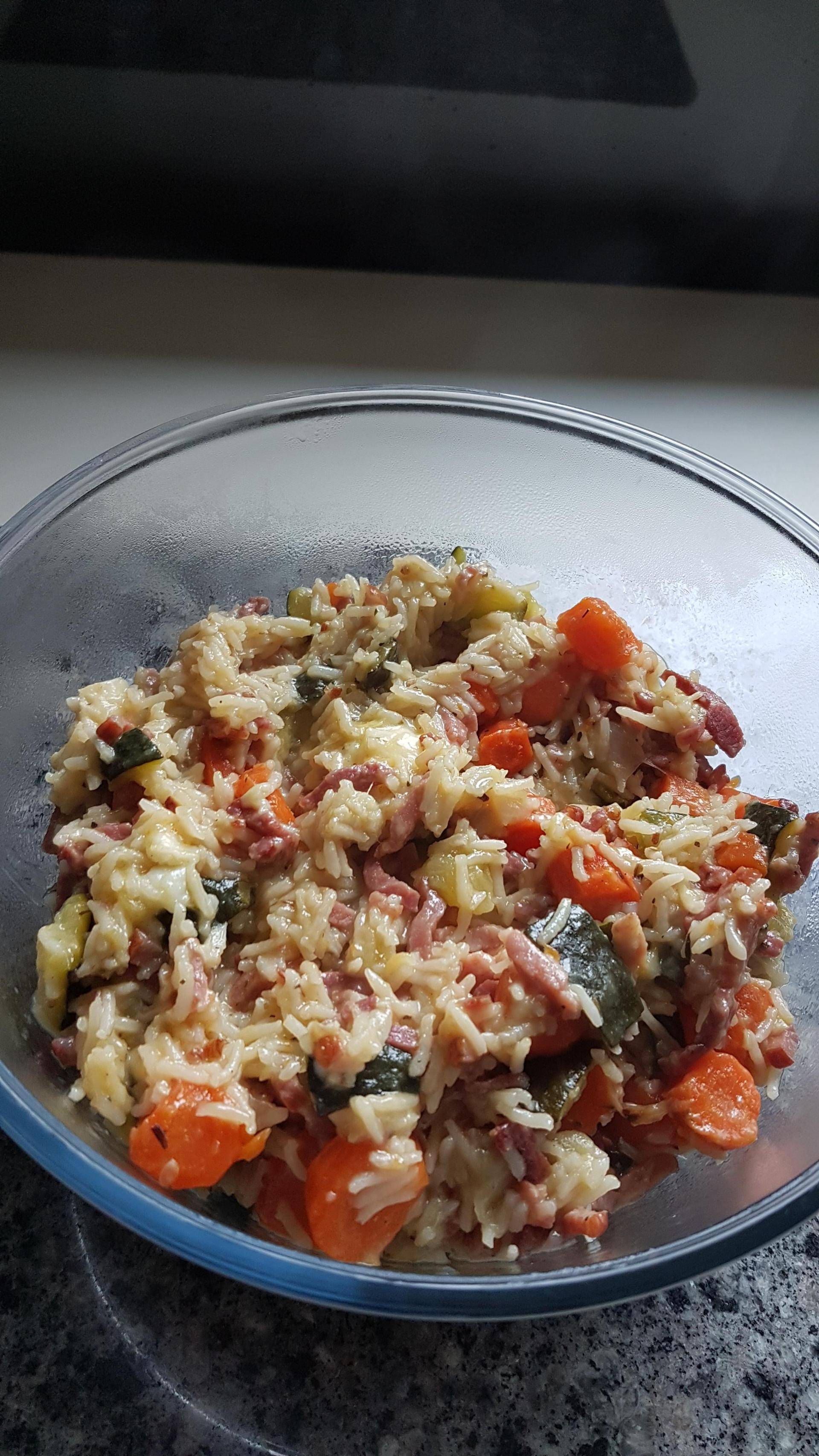 Riz courgette carottes lardons chevre - Recette Cookeo | Moulinex