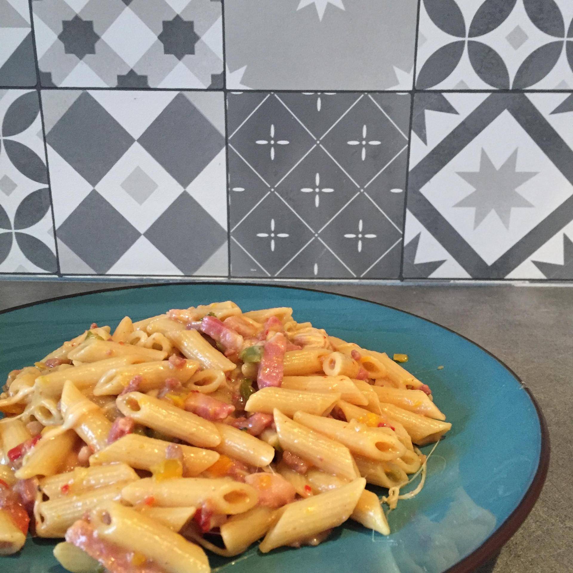 One pot pasta steak lardon poivrons Sauce barbecue - Recepten Cookeo | Moulinex