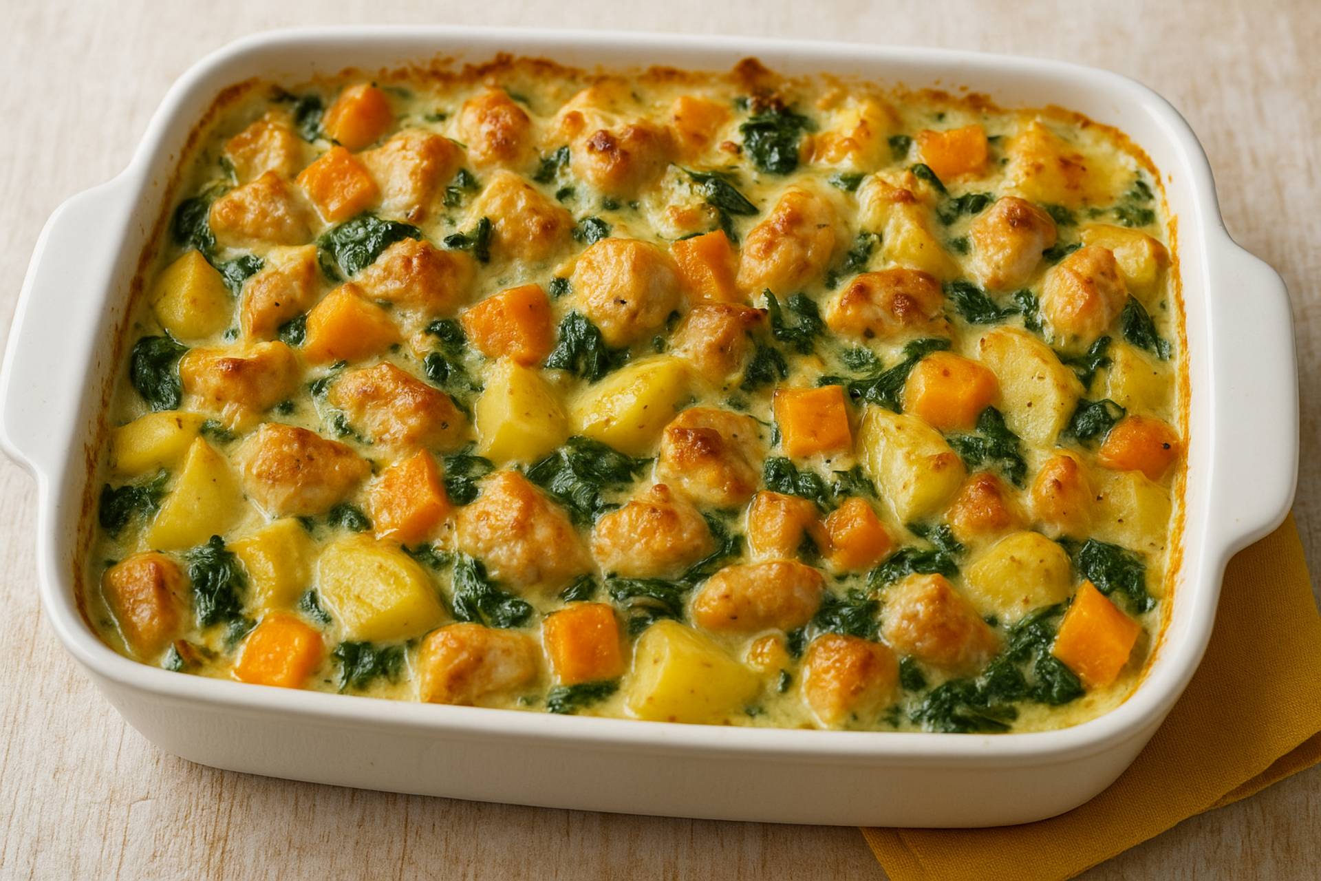 Gratin de poulet, butternut, pommes de terre et épinards au soja - Recette Cookeo V3 | Moulinex