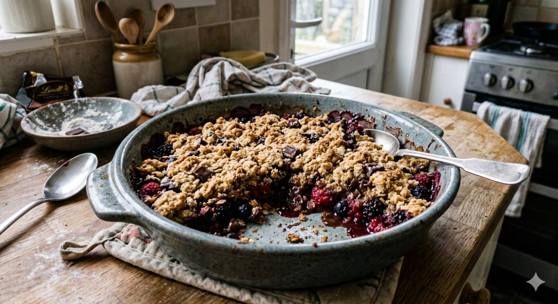 Crumble chocolat pommes fruits rouges - Recette Companion Connect XL | Moulinex