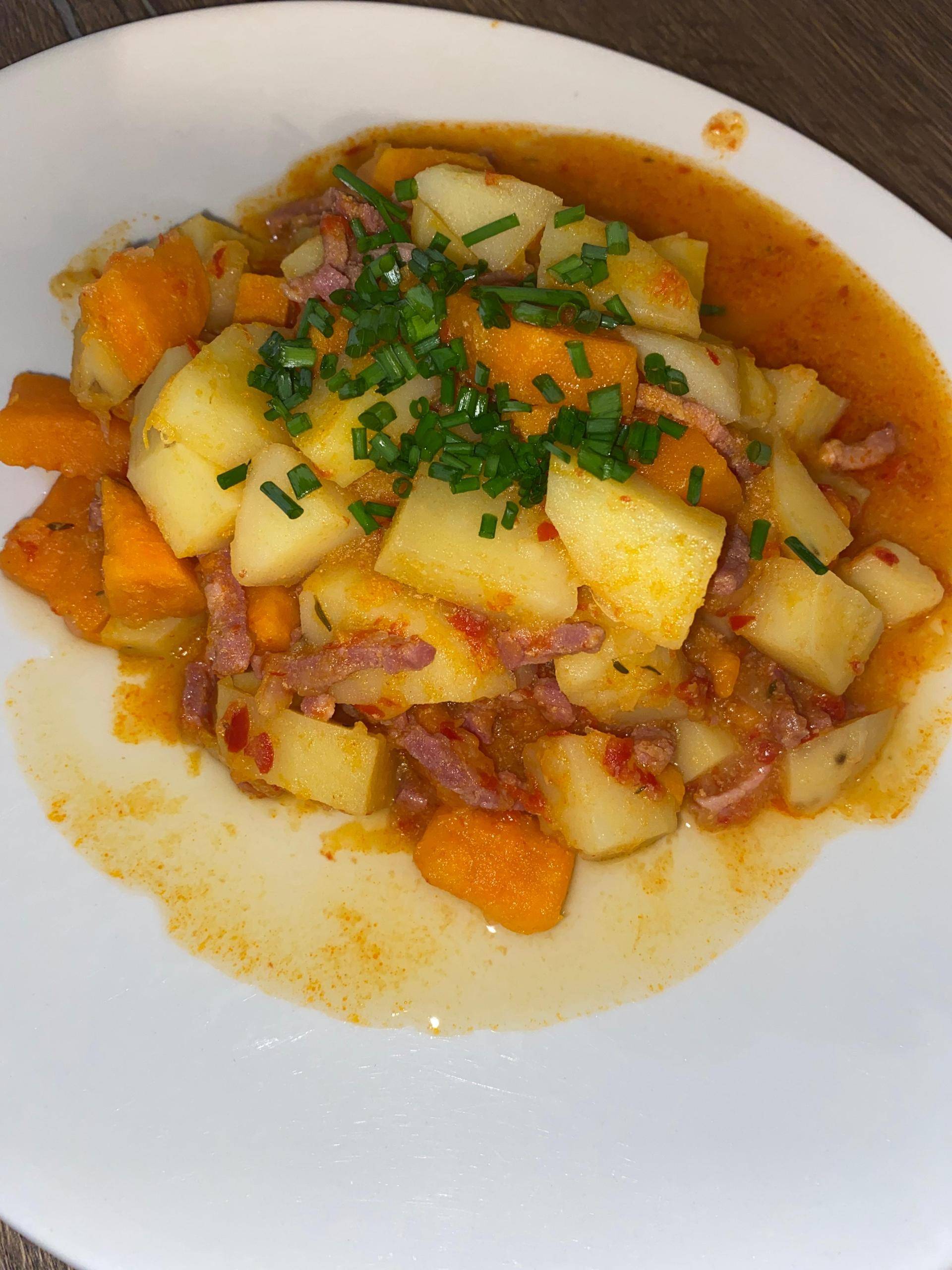 Duo pomme de terre patate douce et lardons - Recette Companion Connect XL | Moulinex