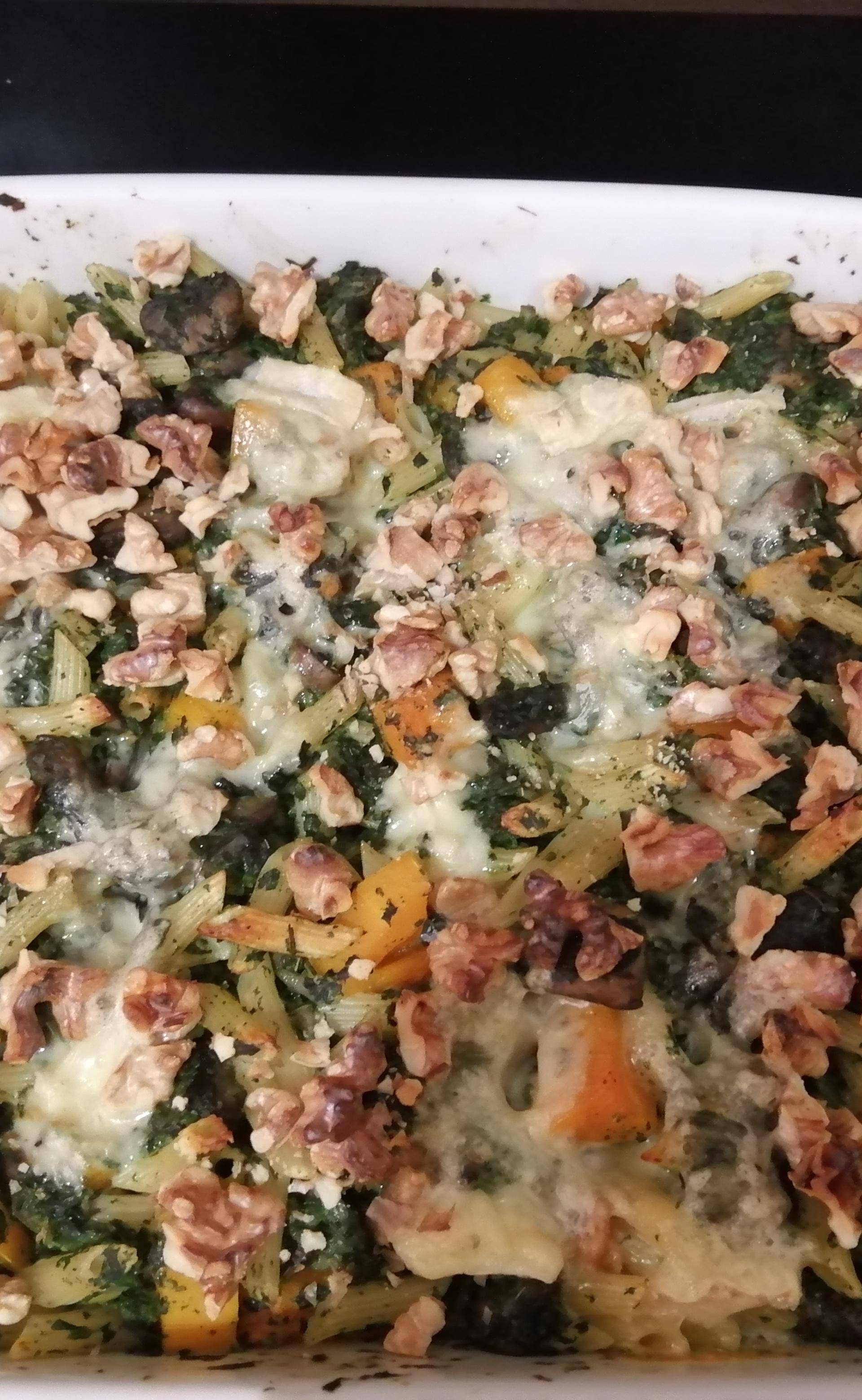 Gratin de pennes, butternut, épinards, bleu d'Auvergne, noix - Recette Companion XL | Moulinex