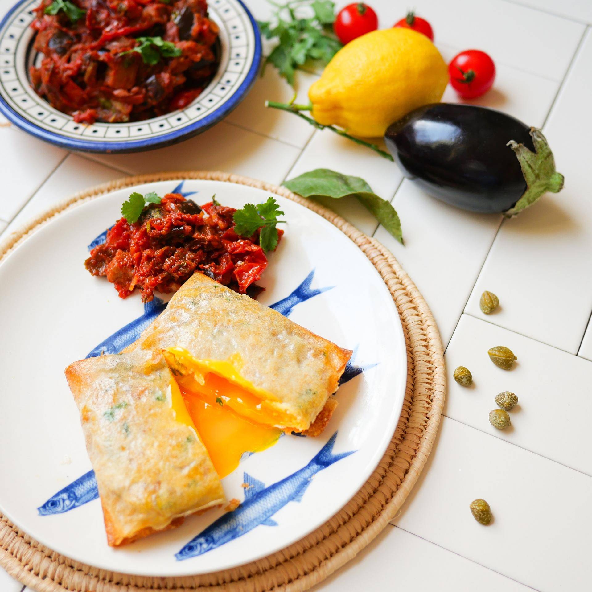 Brick au thon et aubergines frites à la tomate - Recepten Dual EasyFry | Moulinex