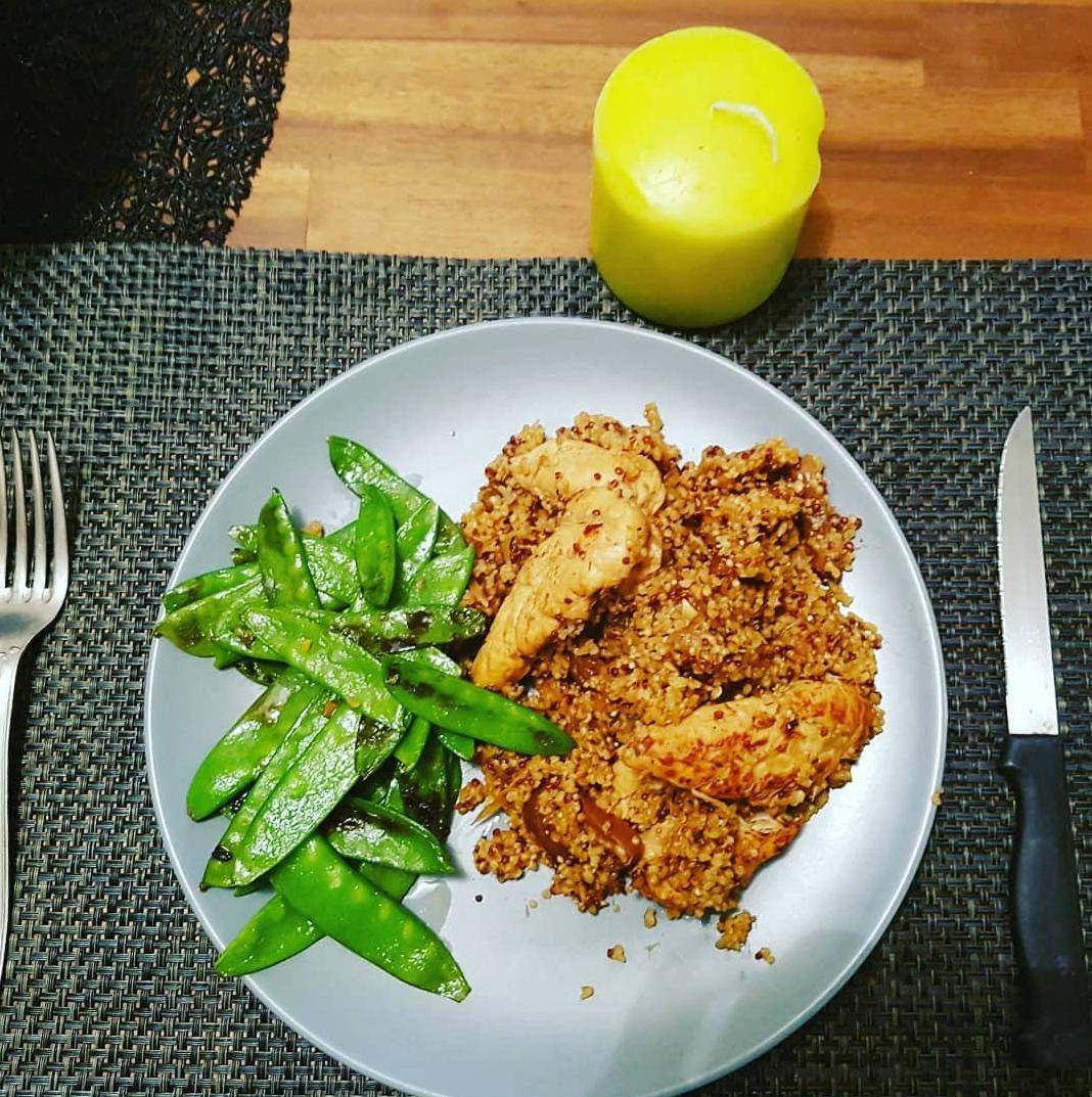 Poulet aux figues, quinoa et pois gourmands - Recepten Cookeo | Moulinex