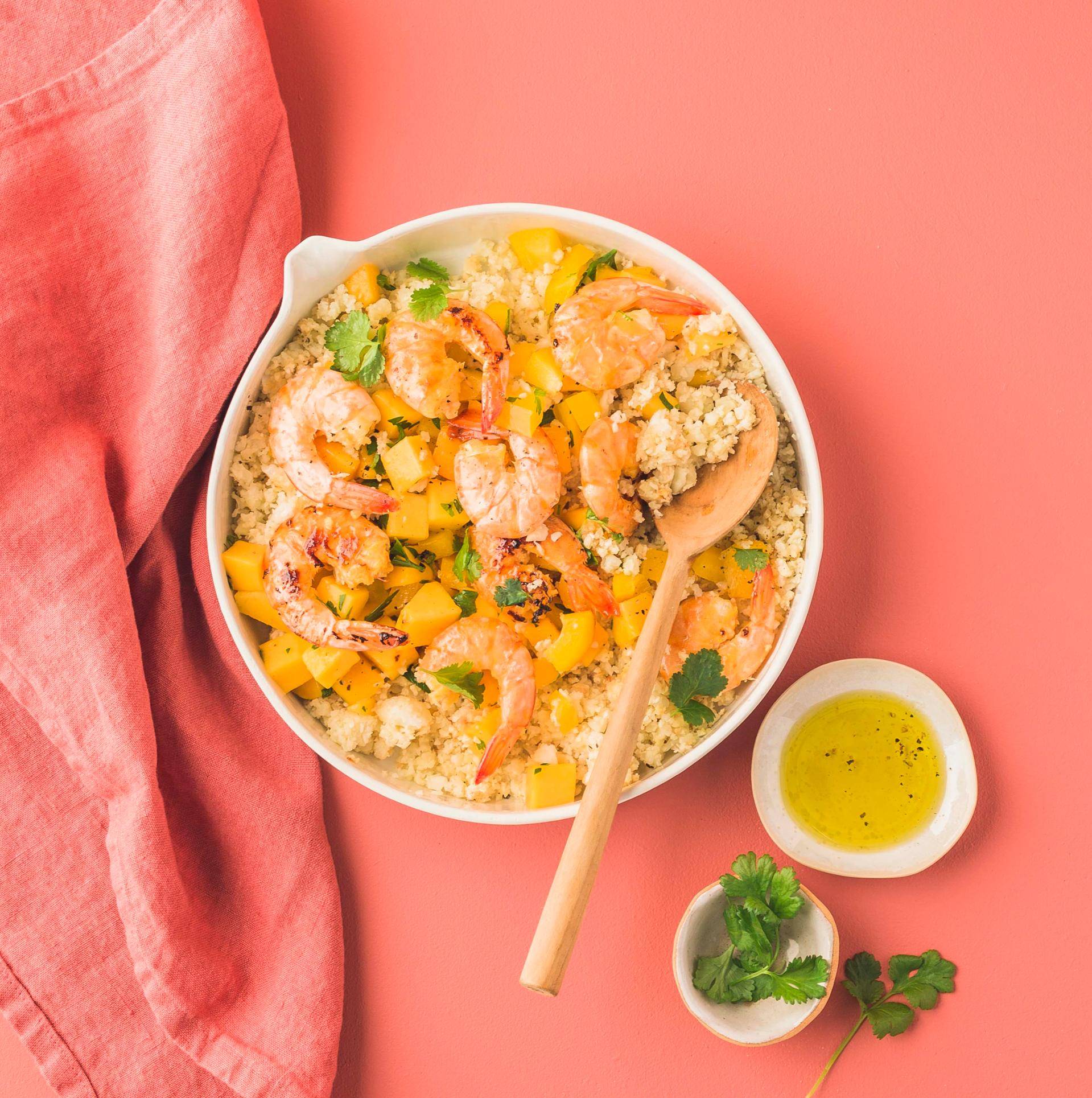 Crevettes glacées à la mangue et chou-fleur - Recette Perfectmix + | Moulinex