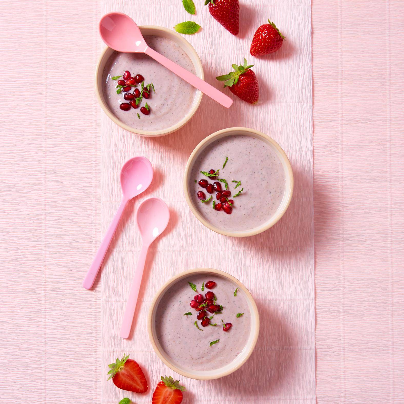 Crème de fraise et coco à la menthe au tofu - Recepten Perfectmix Cook | Moulinex