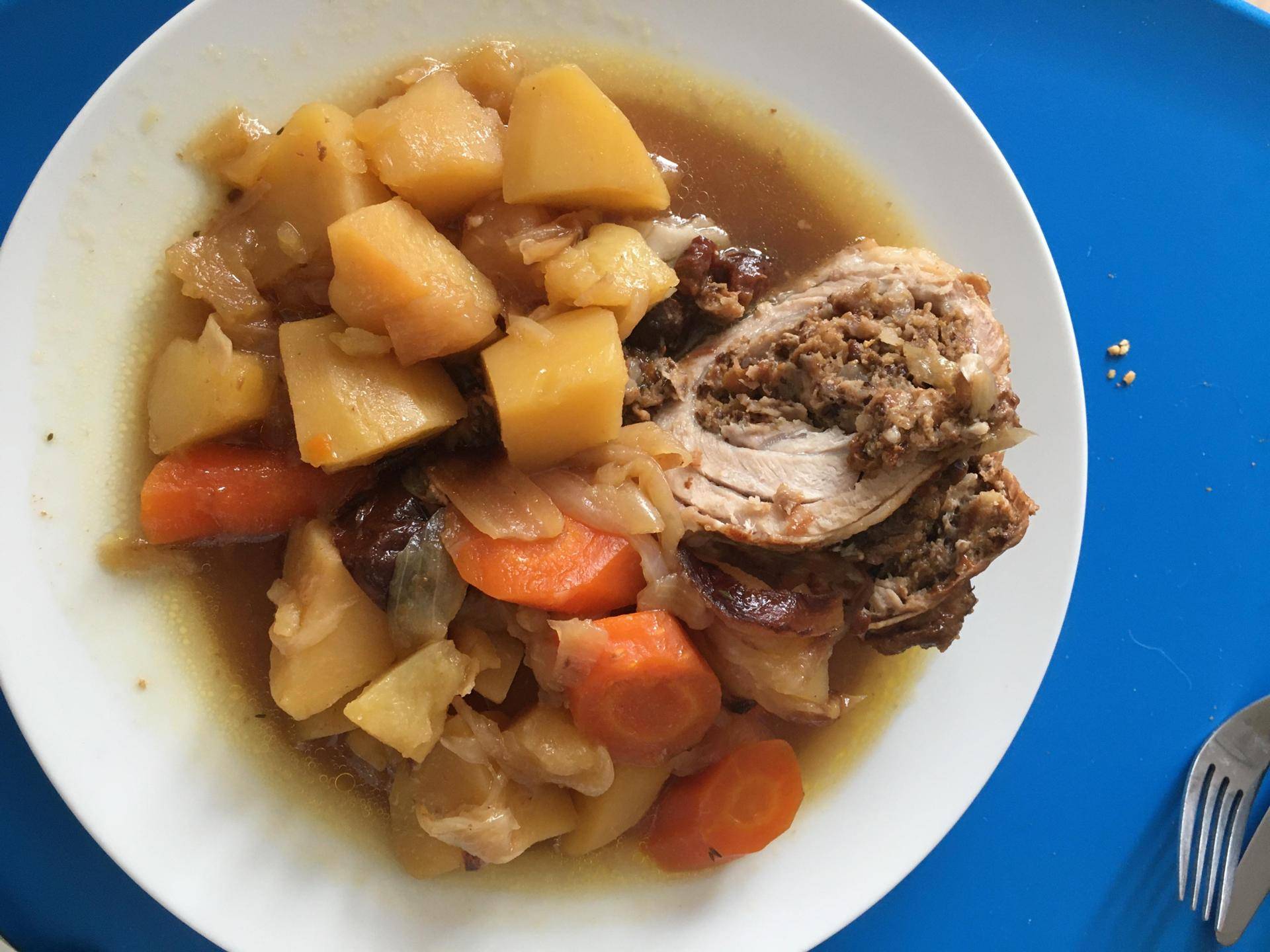 Rôti de porc pommes pruneaux et légumes - Recepten Cookeo | Moulinex