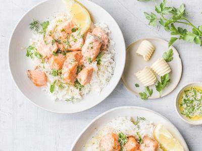 Bouchées de saumon au beurre d’ail - Recette Easy Fry Compact | Moulinex