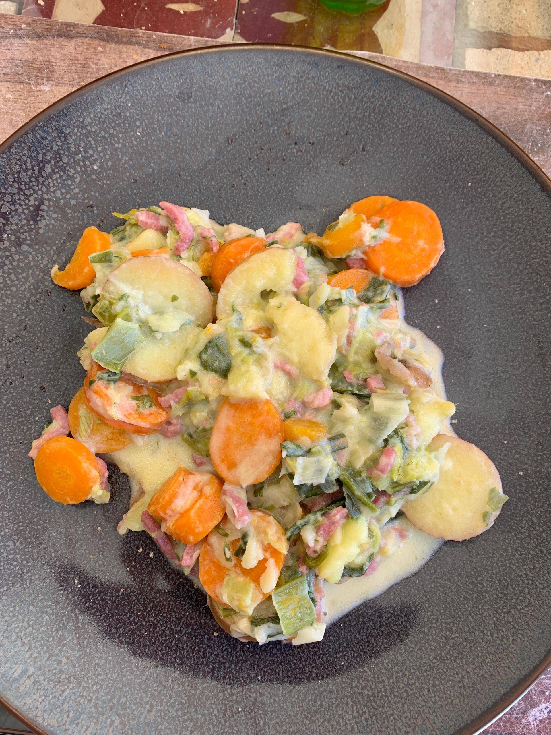 Fondue poireaux, carottes, pommes de terre et lardons - Recepten Cookeo V3 | Moulinex