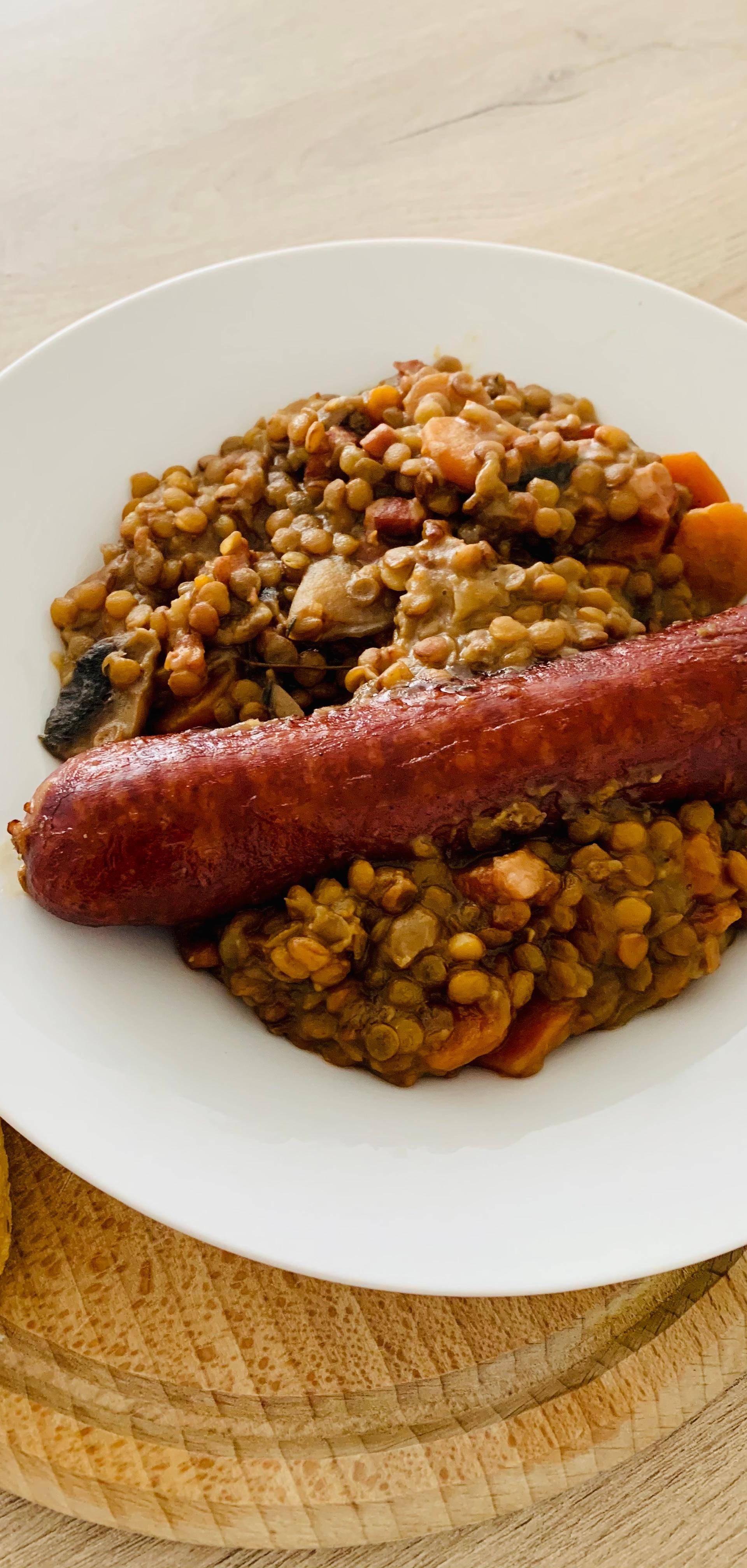 Lentilles blondes saucisses Montbéliard - Recette Cookeo | Moulinex
