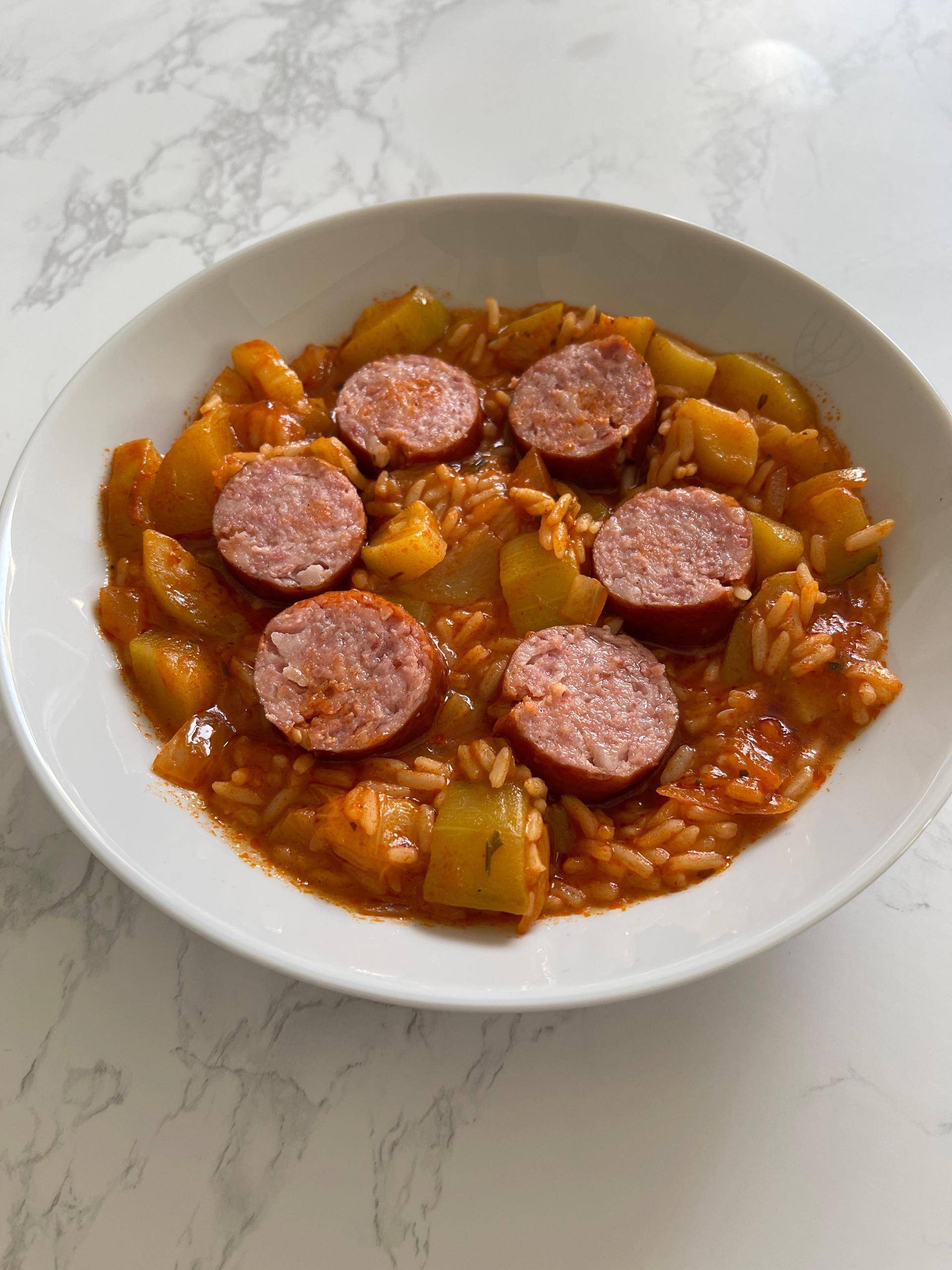 Riz courgettes et saucisses à cuire - Recepten Cookeo | Moulinex