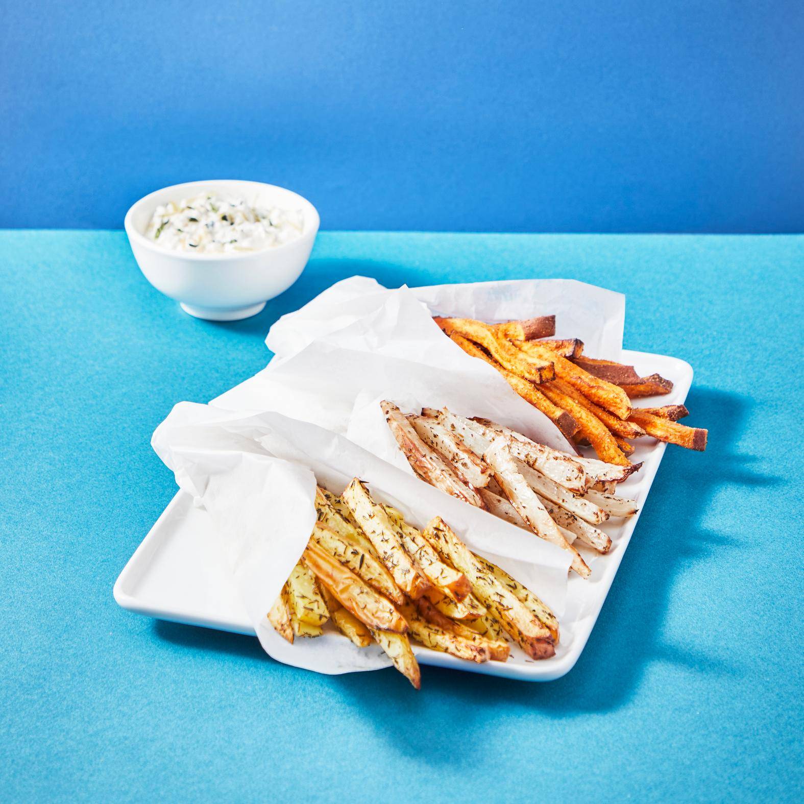 Frites de légumes et crème à la feta - Recepten Easy Fry Compact | Moulinex