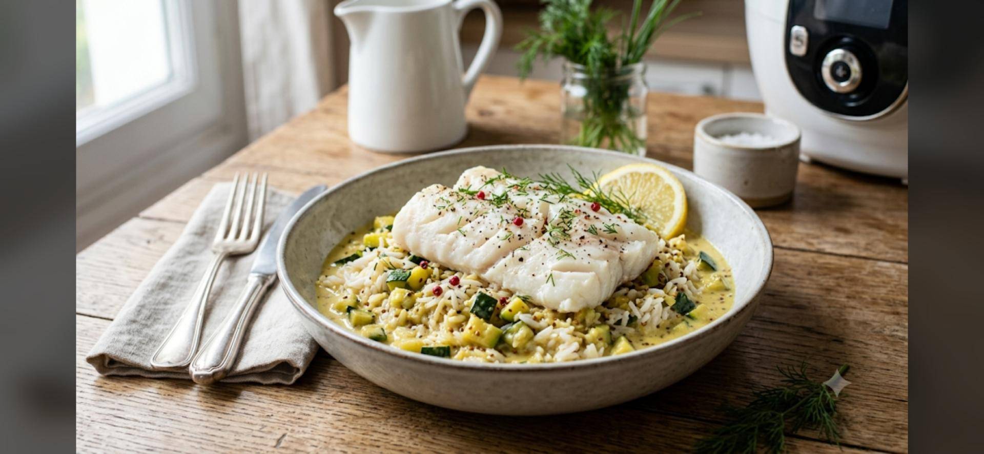 Cabillaud Riz Courgettes crème moutarde - Recette Cookeo Infinity Autostir | Moulinex