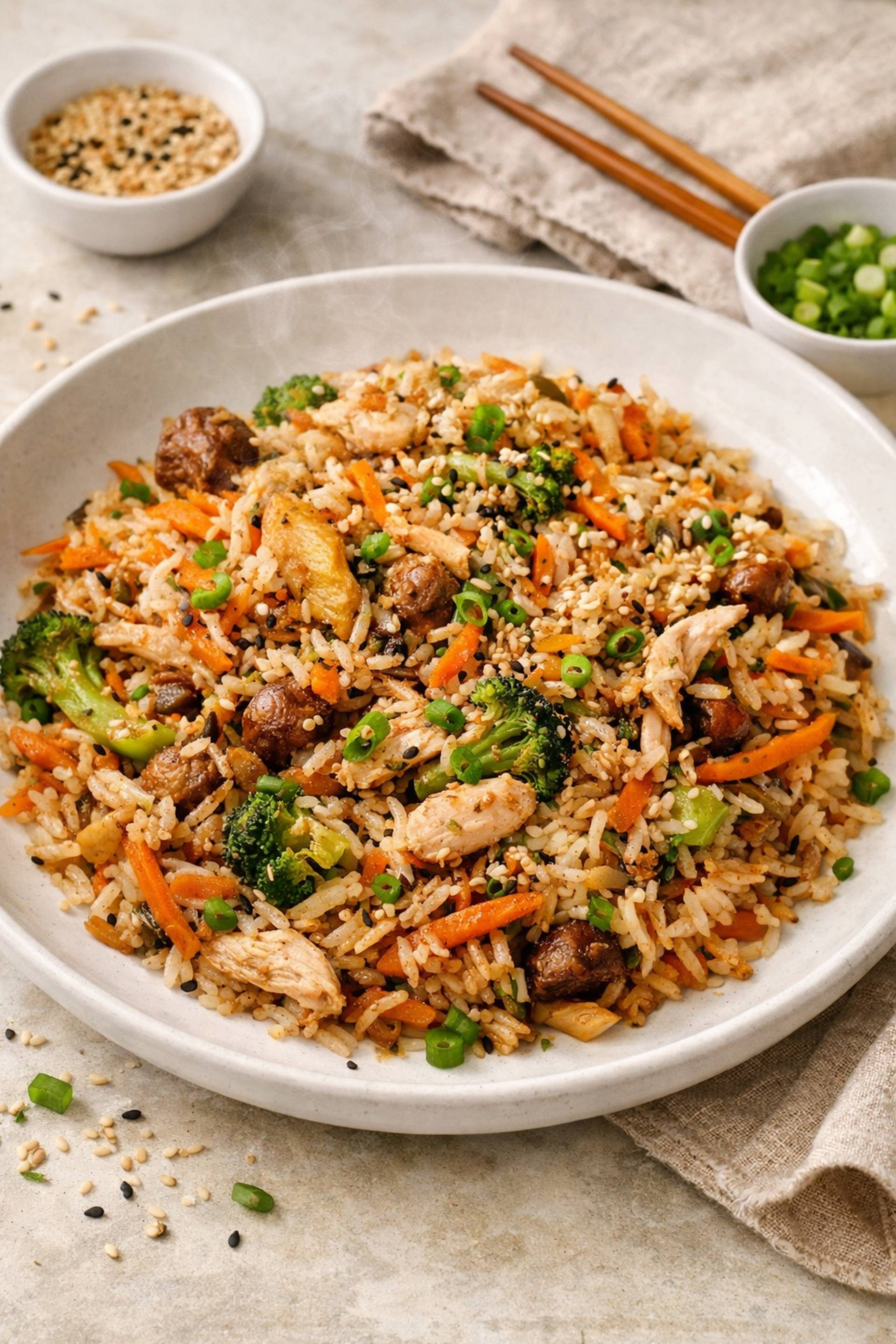 Riz parfumé wok , poulet cuit & légumes – spécial restes - Recette Cookeo Infinity Autostir | Moulinex