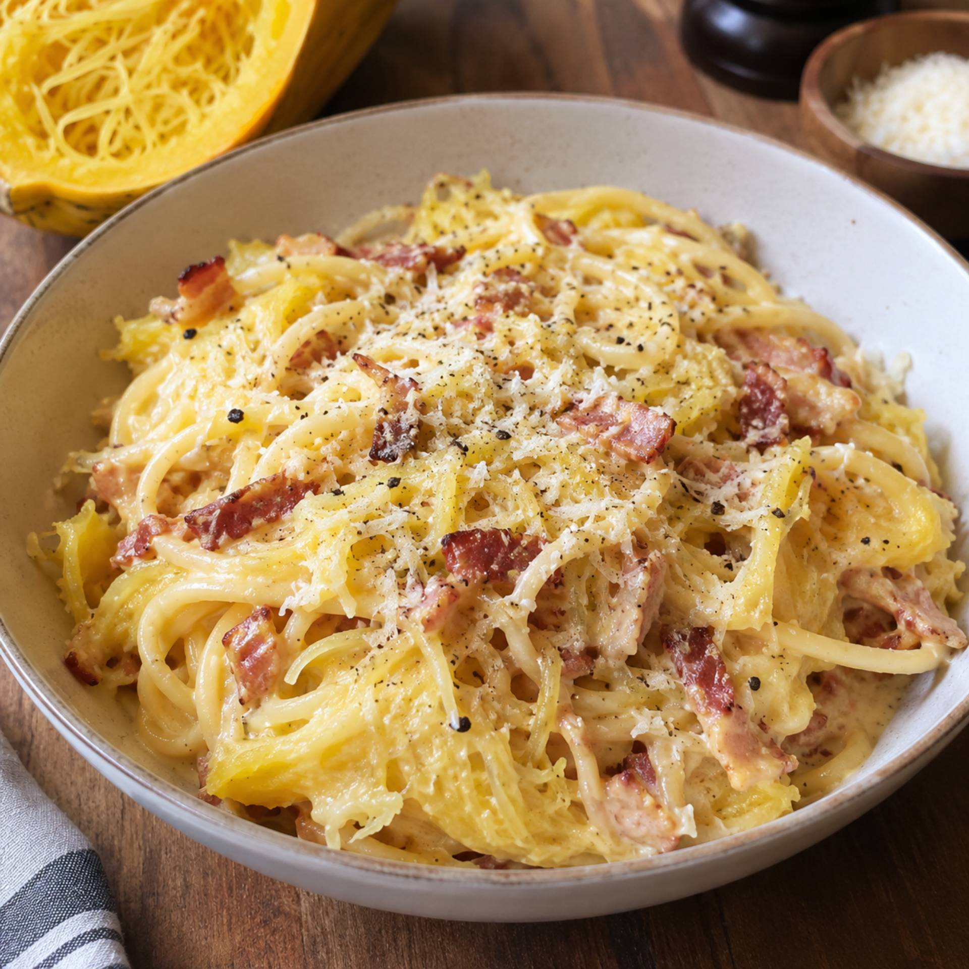 Courge spaghetti & pâtes façon carbo - Recette Cookeo V3 | Moulinex