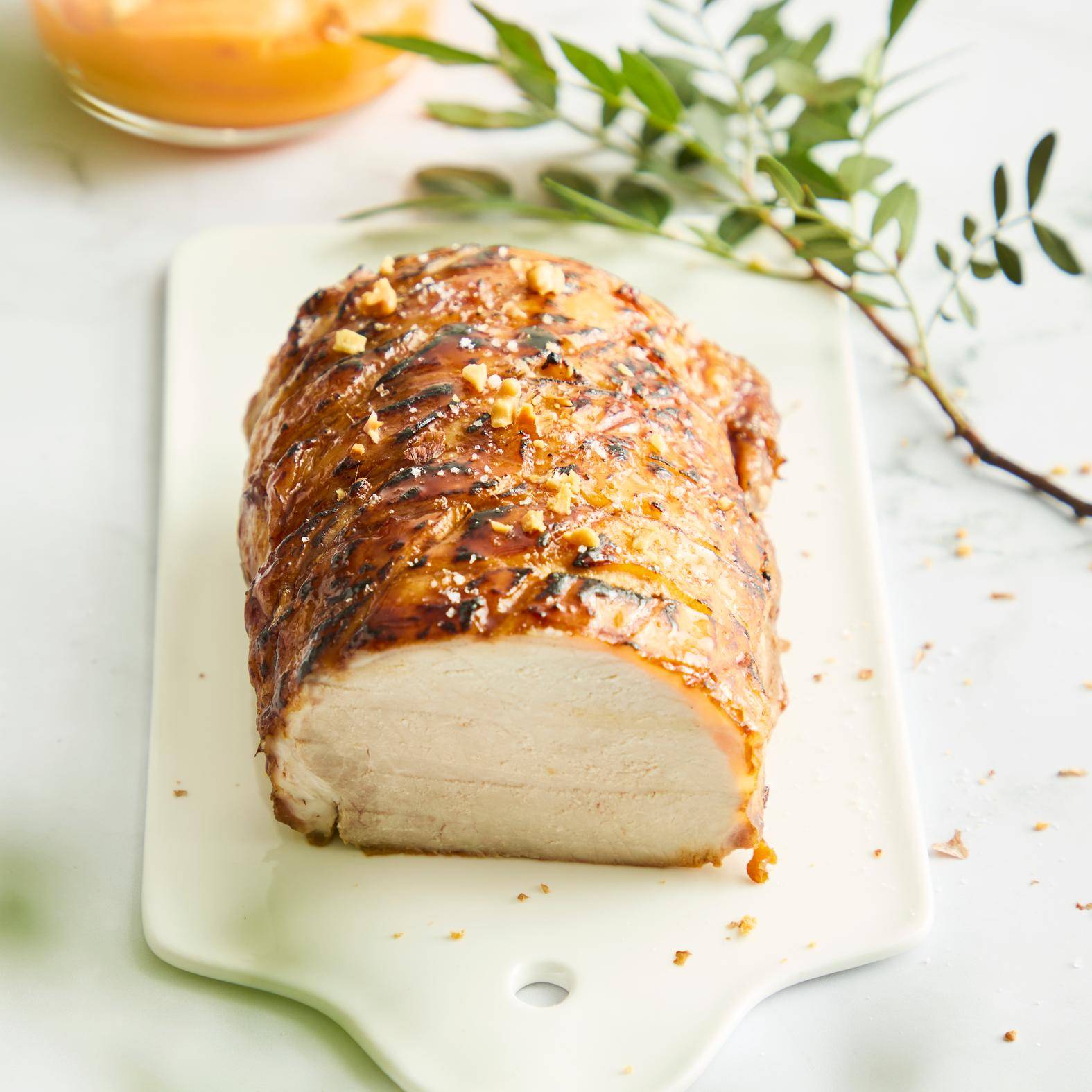 Honey-glazed roast pork & walnut and sweet potato purée - Recepten Dual EasyFry | Moulinex