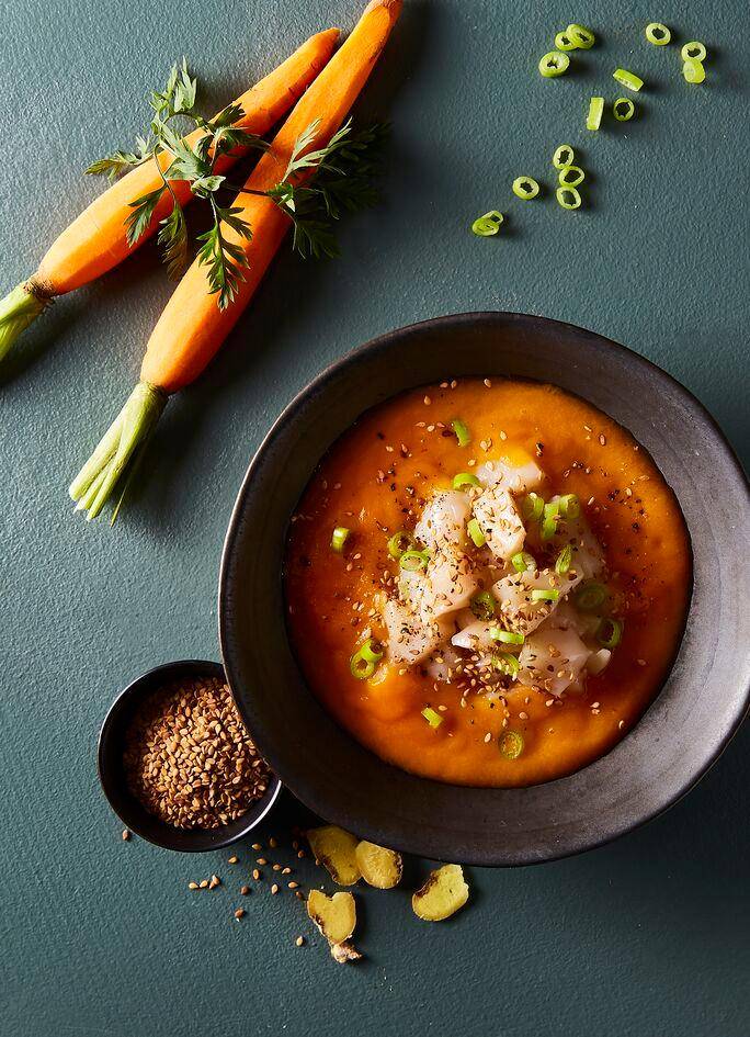Velouté de carottes et tartare de noix de Saint-Jacques - Recepten Perfectmix Cook | Moulinex