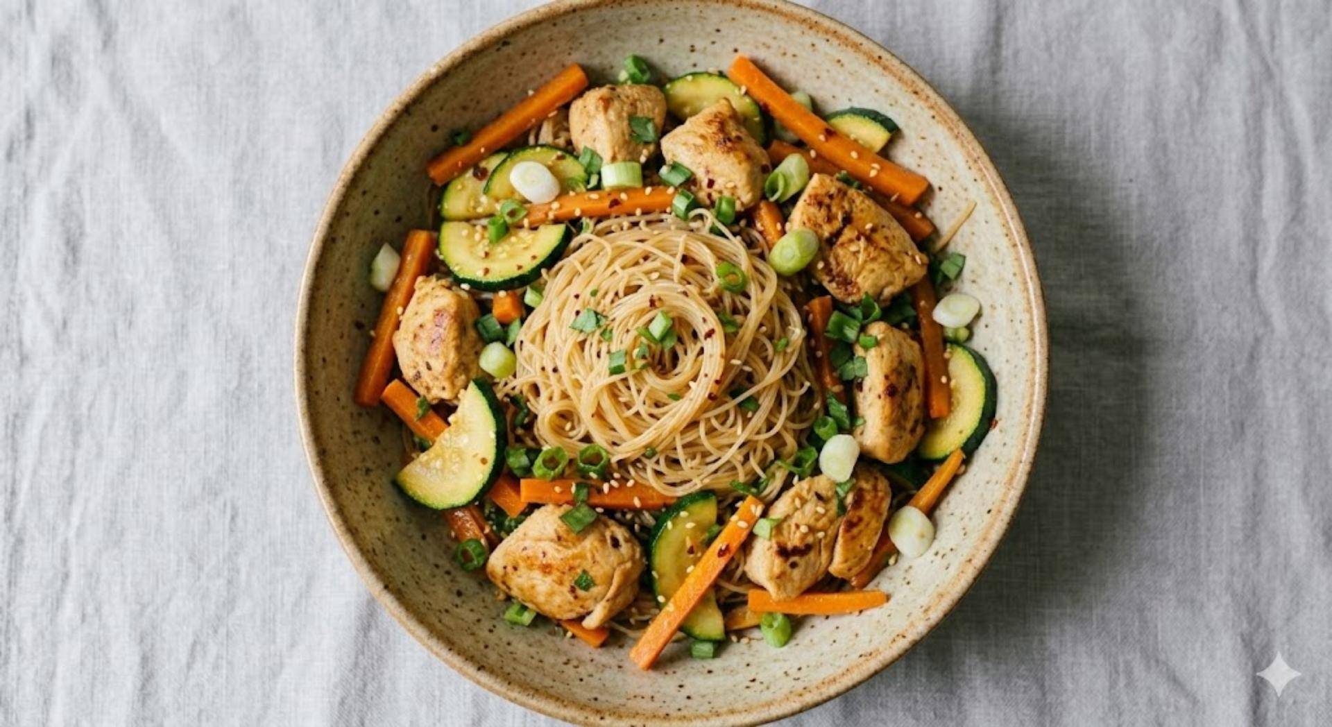 Poulet avec Carottes,Courgettes et Nouilles de riz - Recette Cookeo V3 | Moulinex