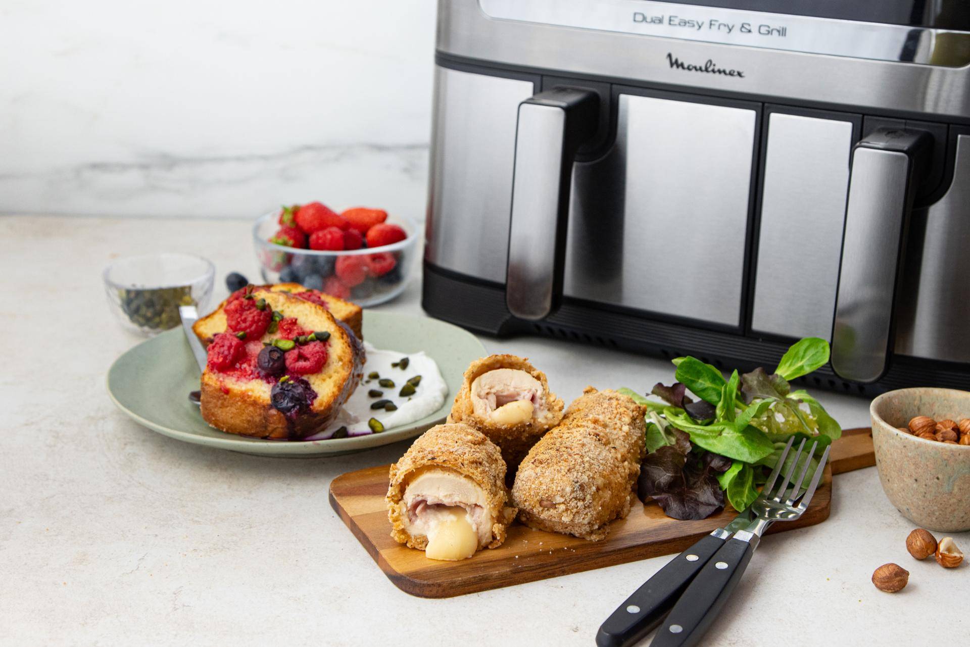 Cordon bleu roll & brioche perdue aux fruits rouges - Recepten Dual EasyFry&Grill | Moulinex