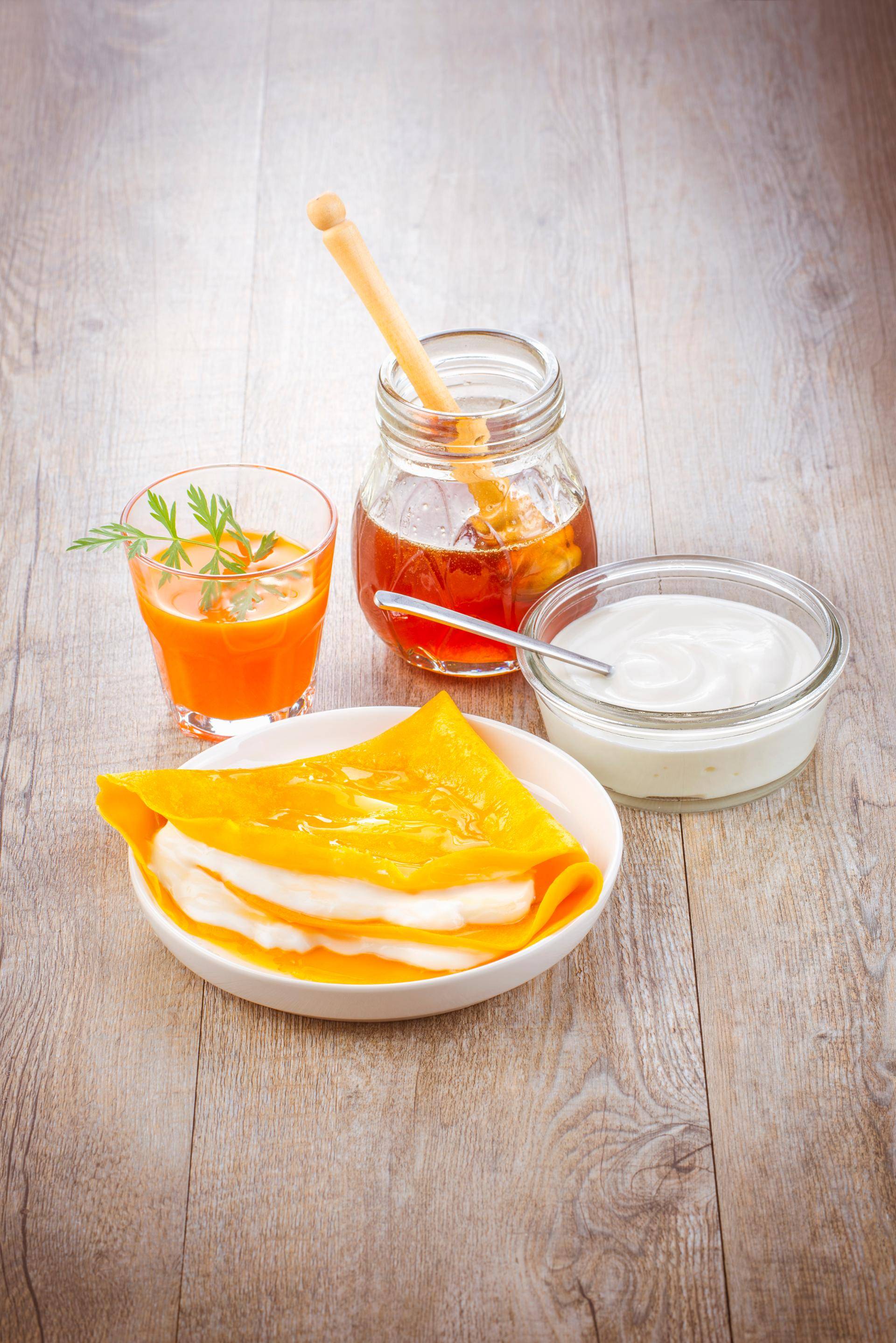 Crêpes aux carottes, fromage blanc et miel - Recette undefined | Moulinex