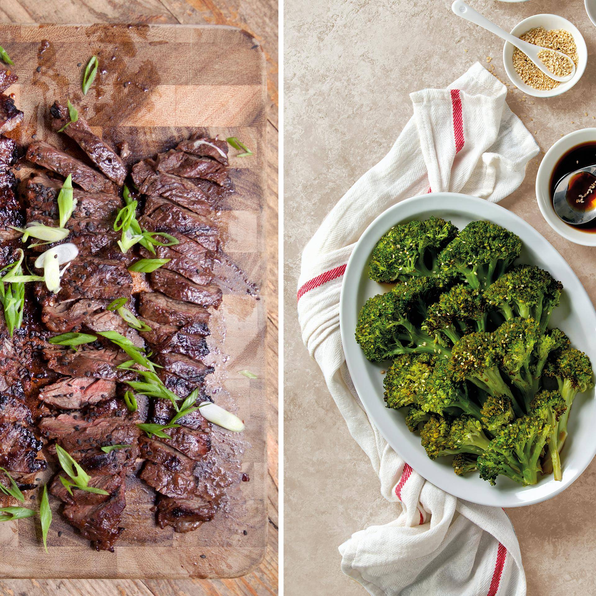 Bavette à la sauce soja et brocolis au sésame - Recette Dual EasyFry&Grill | Moulinex