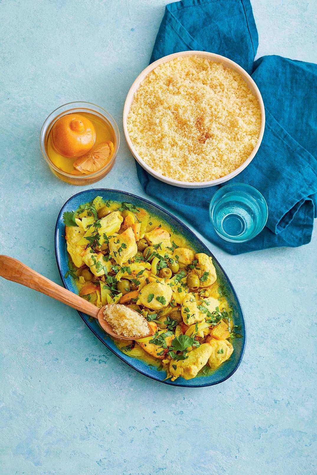 Poulet façon tajine, olives, citron confit et semoule - Recepten EASY FRY & GRILL 2 in 1 MECHANICAL | Moulinex