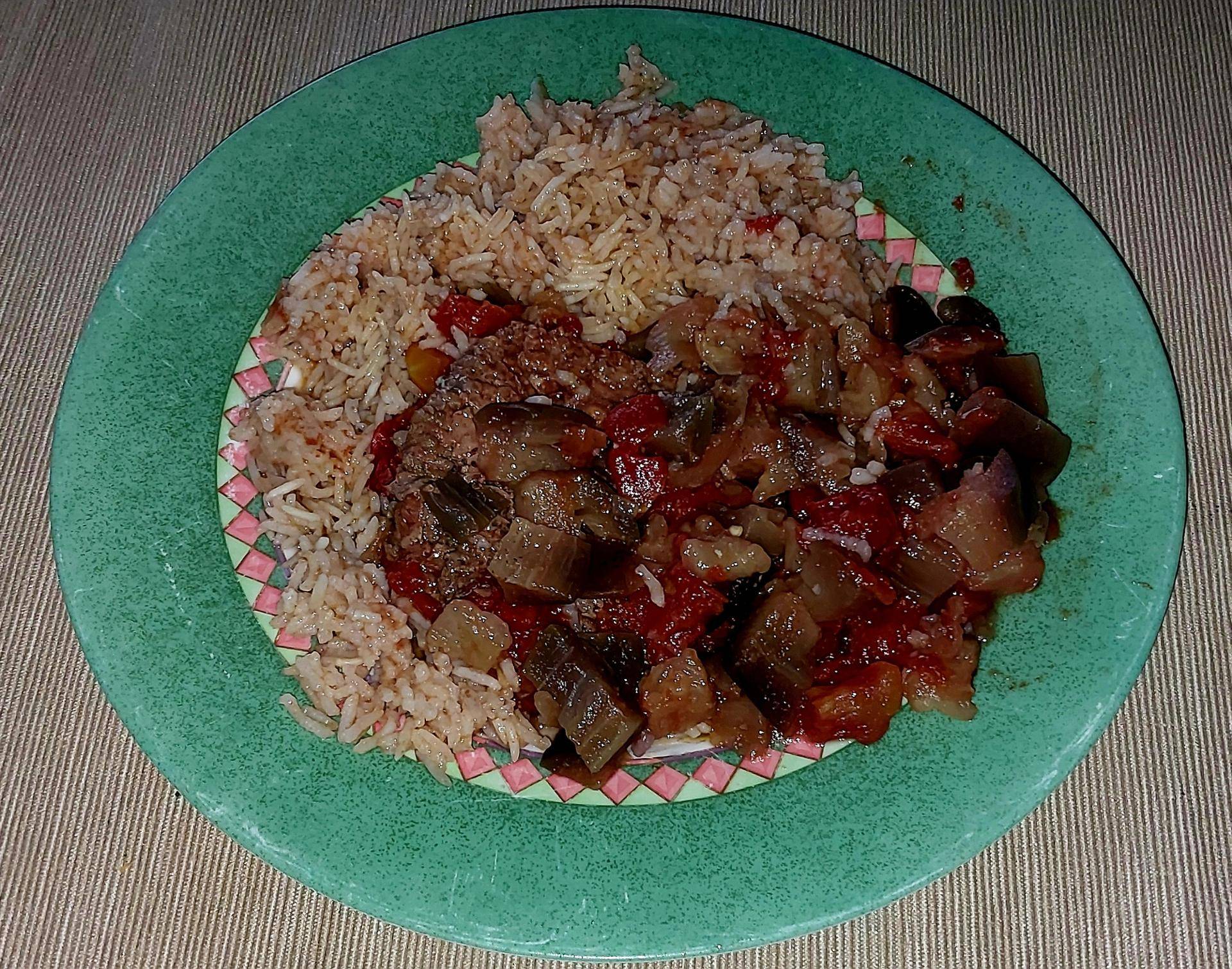 Steack hachés,aubergines, tomate et riz Basmati - Recepten Cookeo | Moulinex